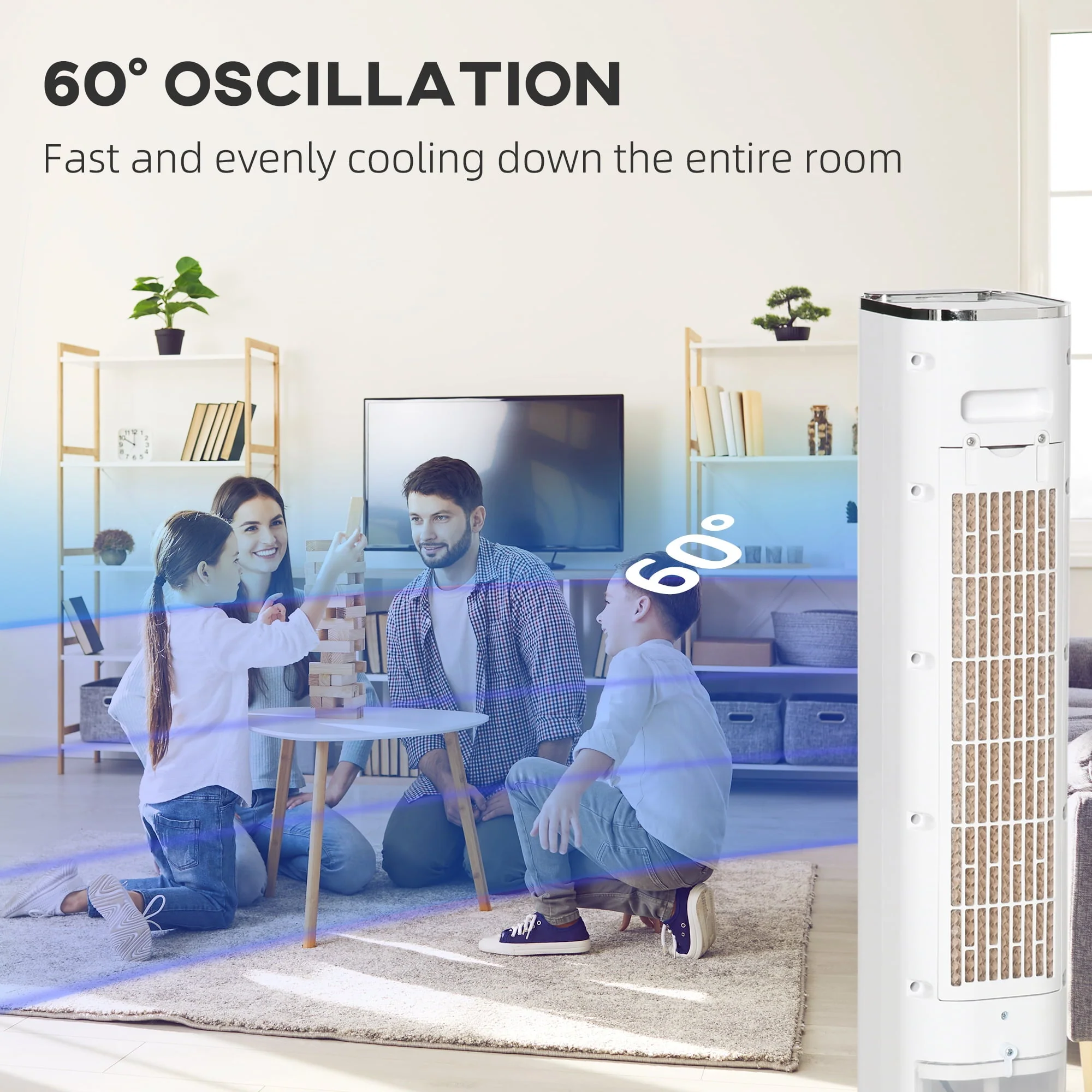 HOMCOM 42" Portable Evaporative Air Cooler, 3-In-1 Ice Cooling Fan Humidifier with Remote, Timer, Oscillating, LED Display, and 1.6 Gal Water Tank, White - Image 9