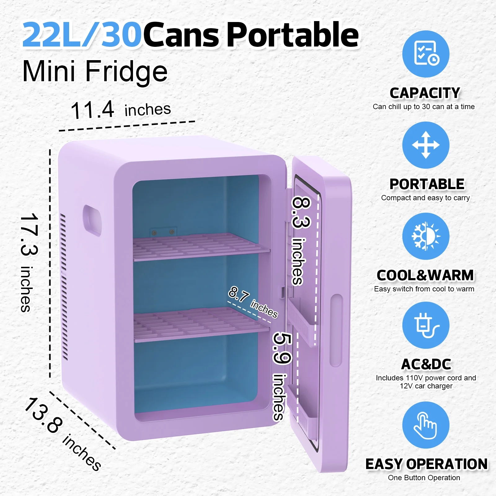 Advwin 22L Mini Fridge Cooler, Compact Personal Refrigerators for Skincare, Beverage, Purple - Image 6
