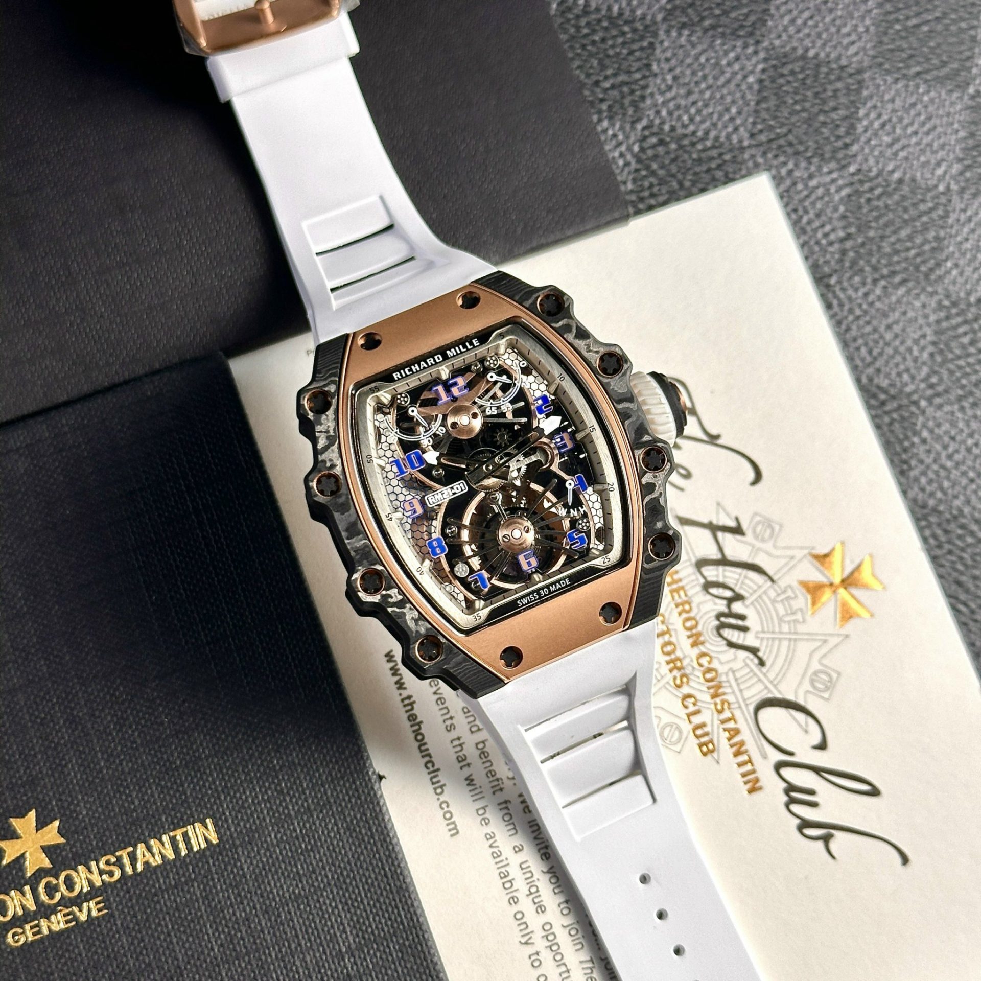 Richard Mille RM21-01 Tourbillon Replica Highest Quality White Rubber Strap 45mm - Elite Watch Atelier