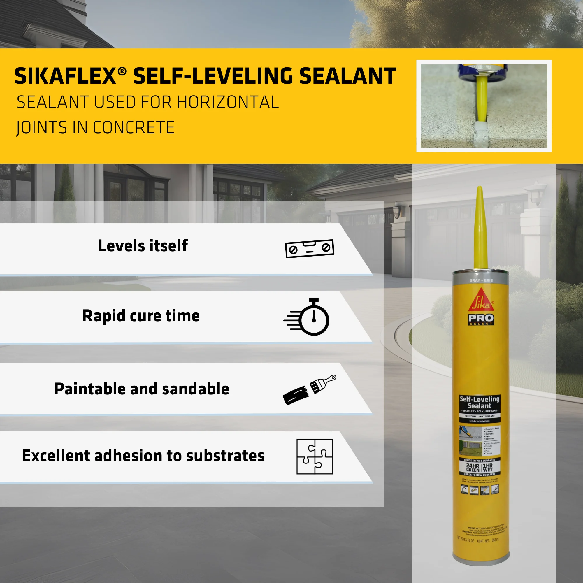 Sikaflex self-Leveling sealant - Gray - Seals Horizontal Joints in Concrete - Strong Elasticity Improves Durability - 29 fl. oz. Cartridge (Pack of 12)
