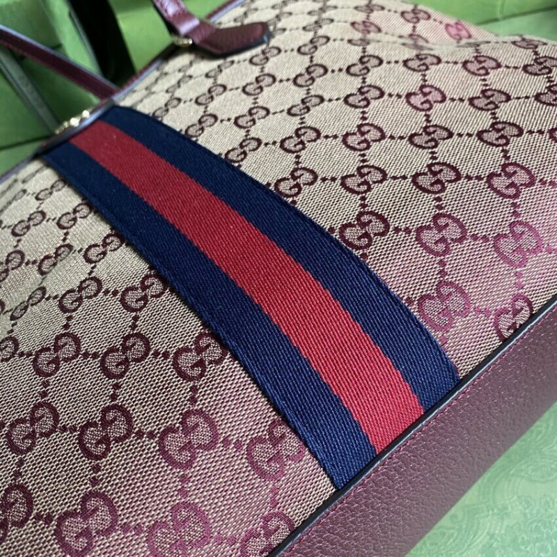 Replica Gucci Ophidia Medium Tote With Web In Burgundy Gg Canvas 6316851:1High-quality replica