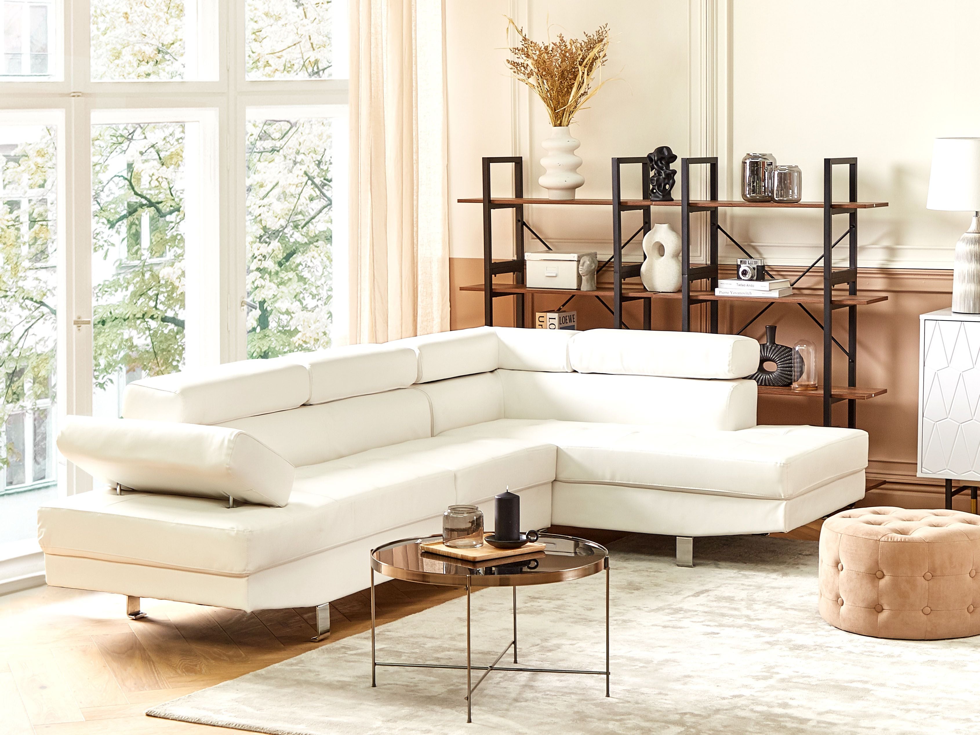 Corner Sofa 5 Seater NORREA Faux Leather White Left Hand