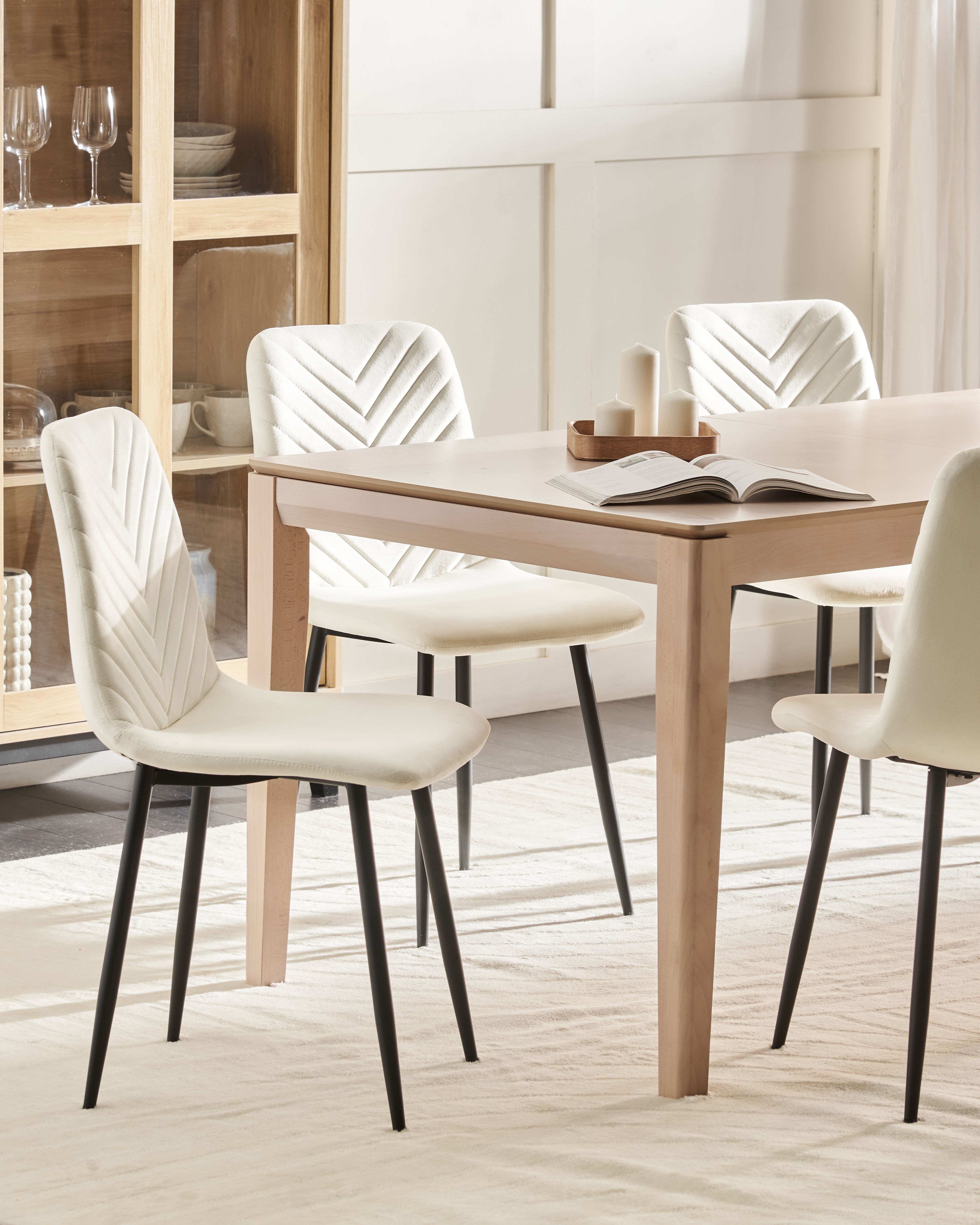 Set of 4 Dining Chairs HAVRE Velvet Off-White