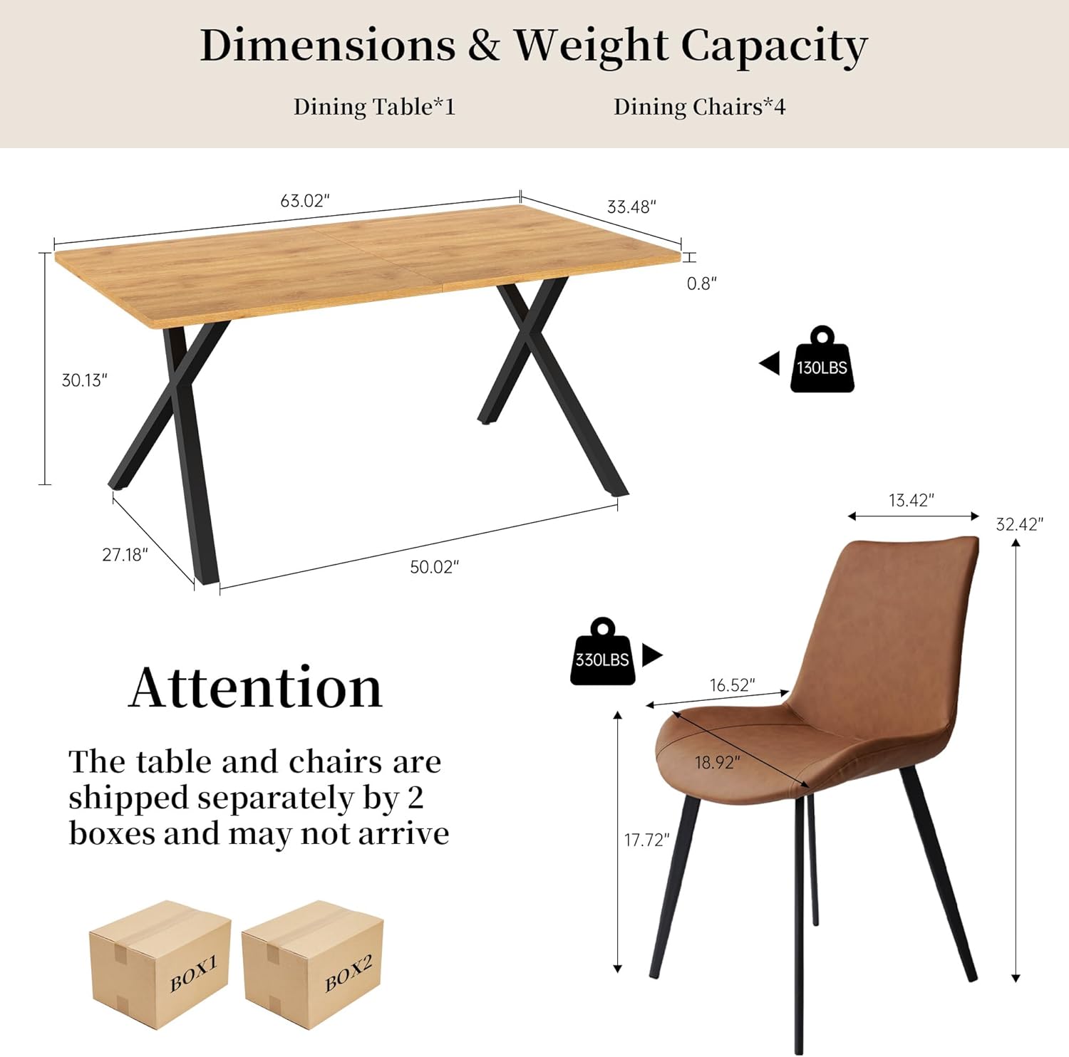 5-Piece Dining Table Set for 4-6 People, 63