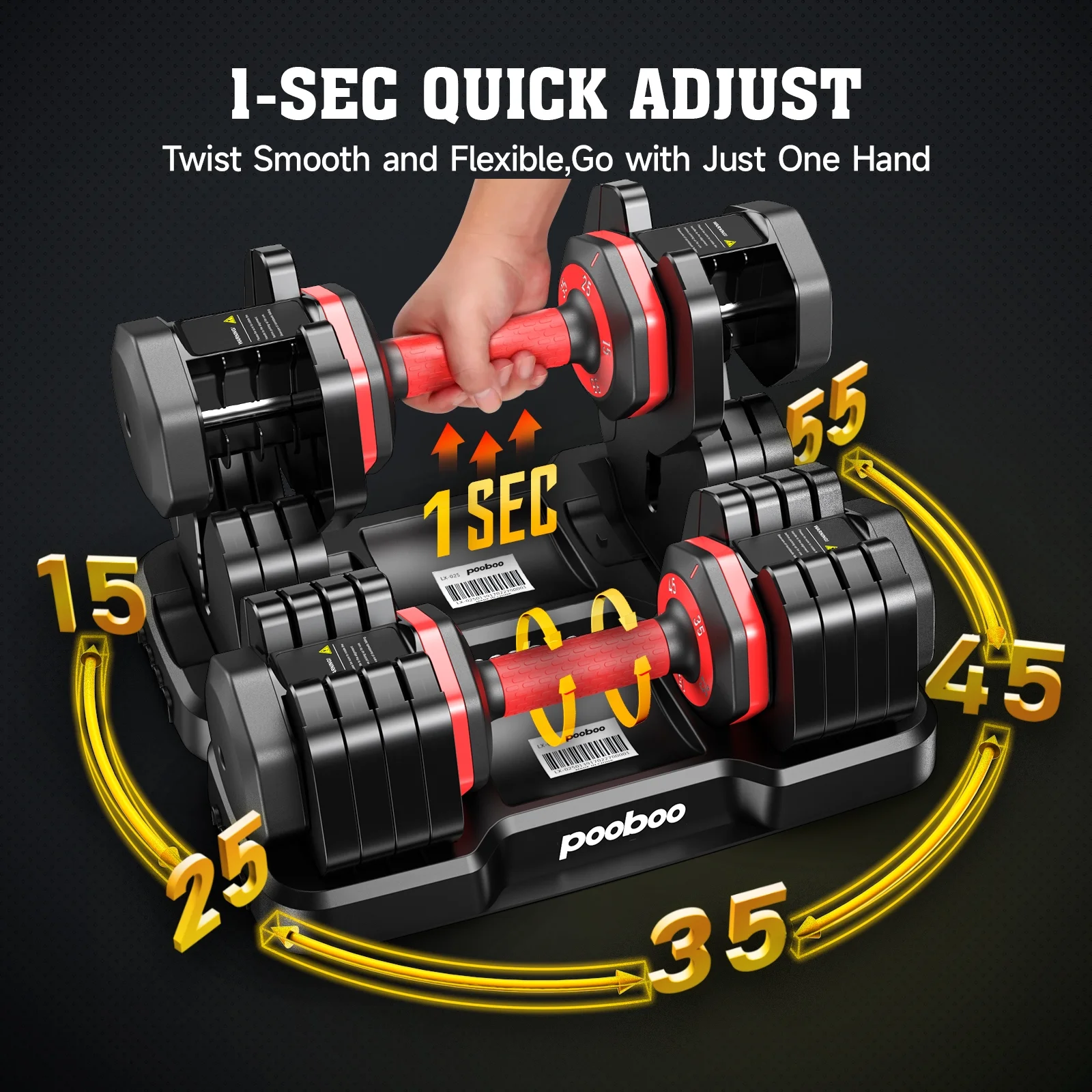 (1 Pair) LNOW 50lbs Quick Select Adjustable Dumbbells for Home Gym 5 in 1 Free Weights 5/10/15/20/25lb/50lb Dumbbell with Anti-Slip Handle, Suitable for Home Gym Exercise Equipment - Image 19