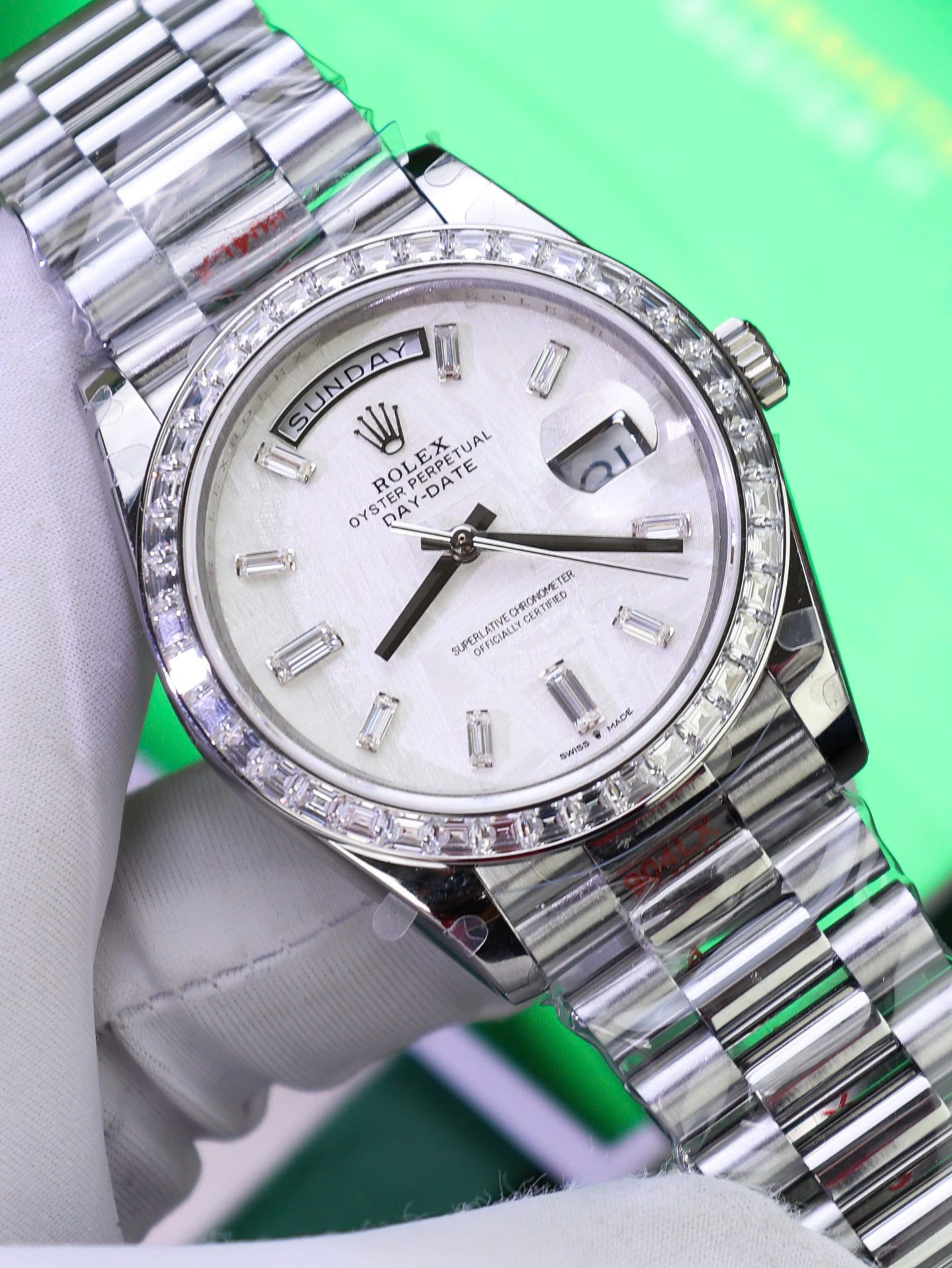 Rolex Day-Date Best Copies Watch Meteorite Wial Custom Diamonds Moissanite Baguette 40mm - Elite Watch Atelier
