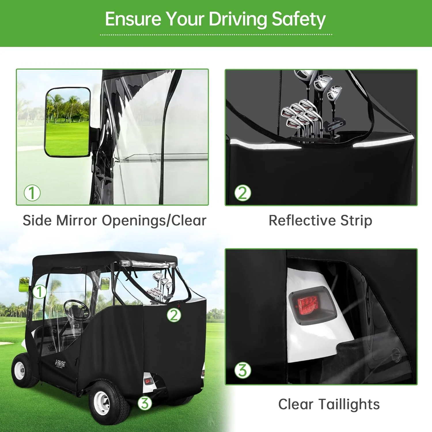 10L0L 2 Passenger Golf Cart Enclosures Fit EZGO TXT RXV, Waterproof Driving Cover Black Golf Cart Accessories - Image 4