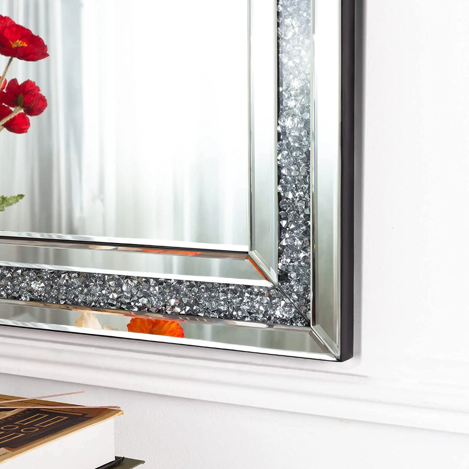 SHYFOY Rectangle Decorative Wall Mirror Crushed Diamond Vanity Mirror Wall Mounted Makeup Mirror for Home Decor
