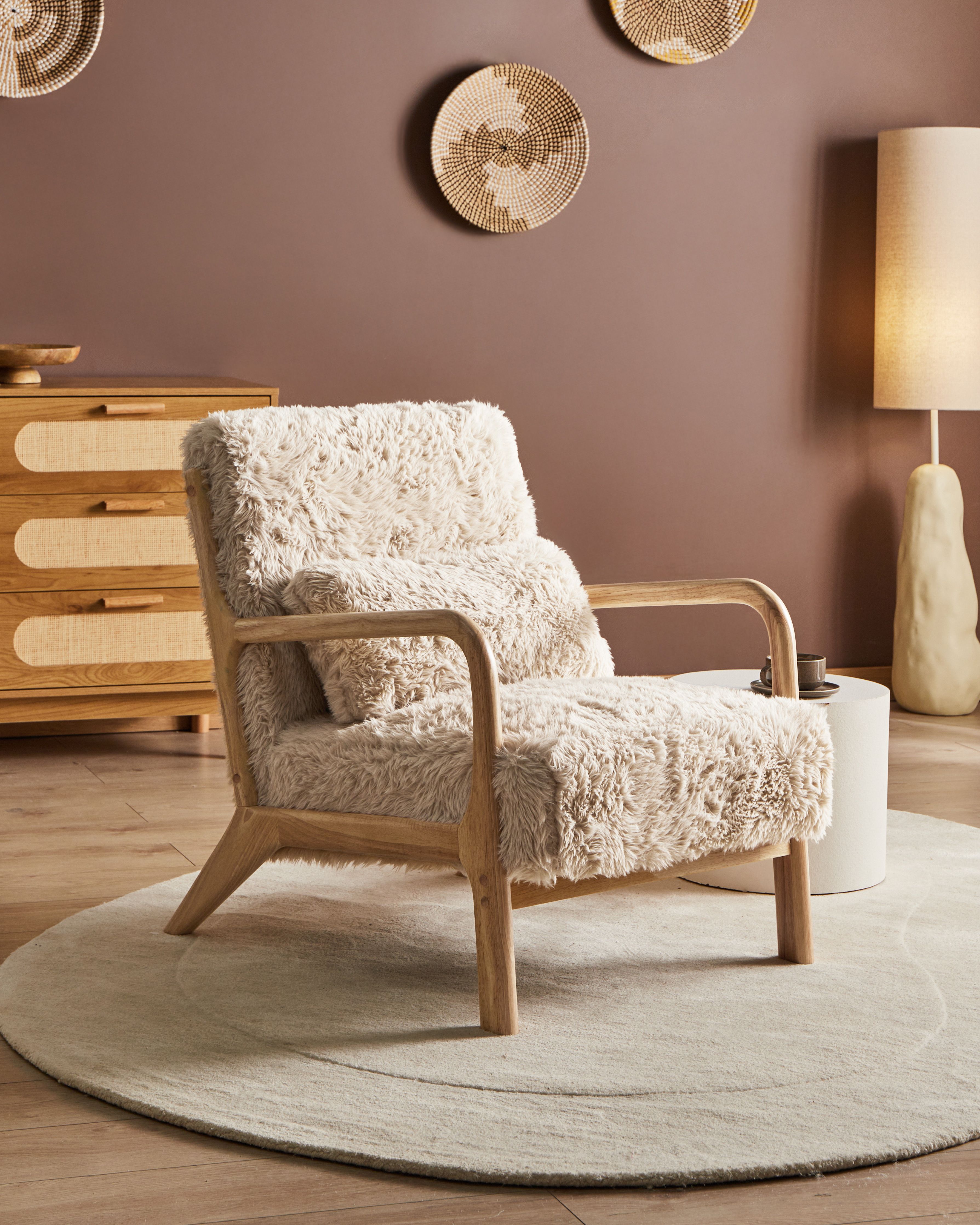 Armchair SKOVDE Faux Fur Light Beige
