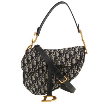 Dior Saddle handbag in blue monogram canvas Oblique and navy blue leather1:1High-quality replica
