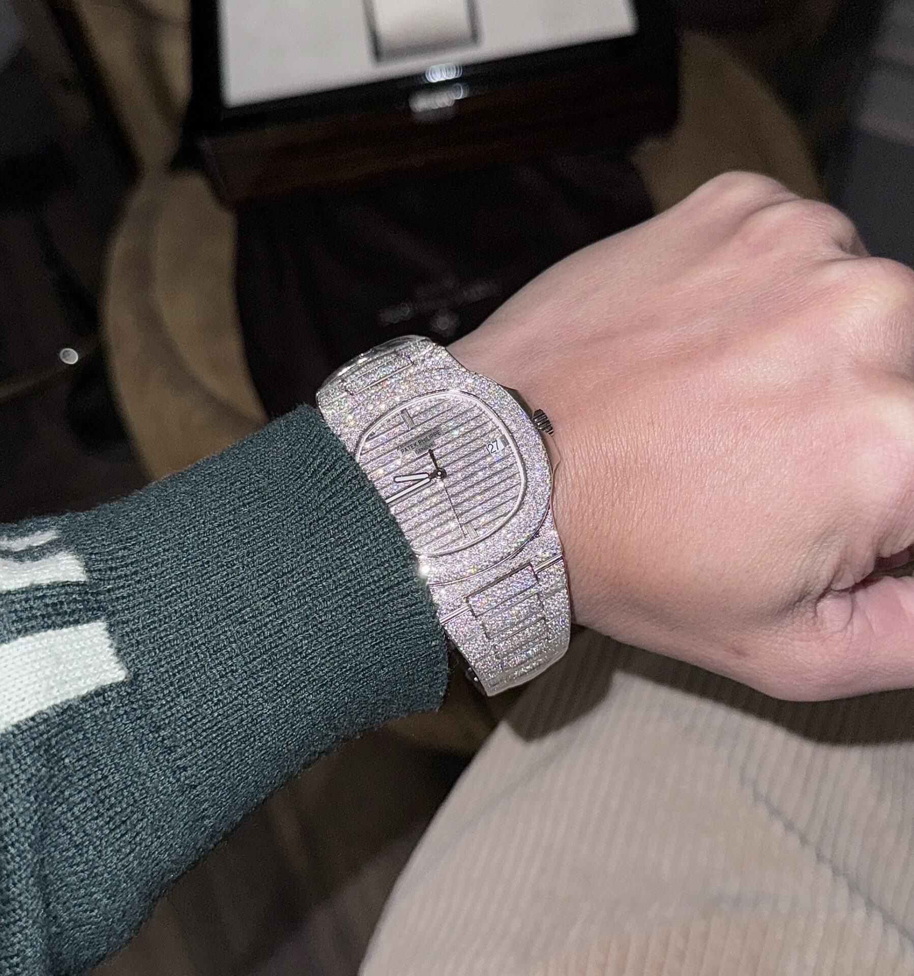 Patek Philippe Nautilus 5719 Best Replica Watch Custom Full Moissanite Diamonds 40mm - Top club