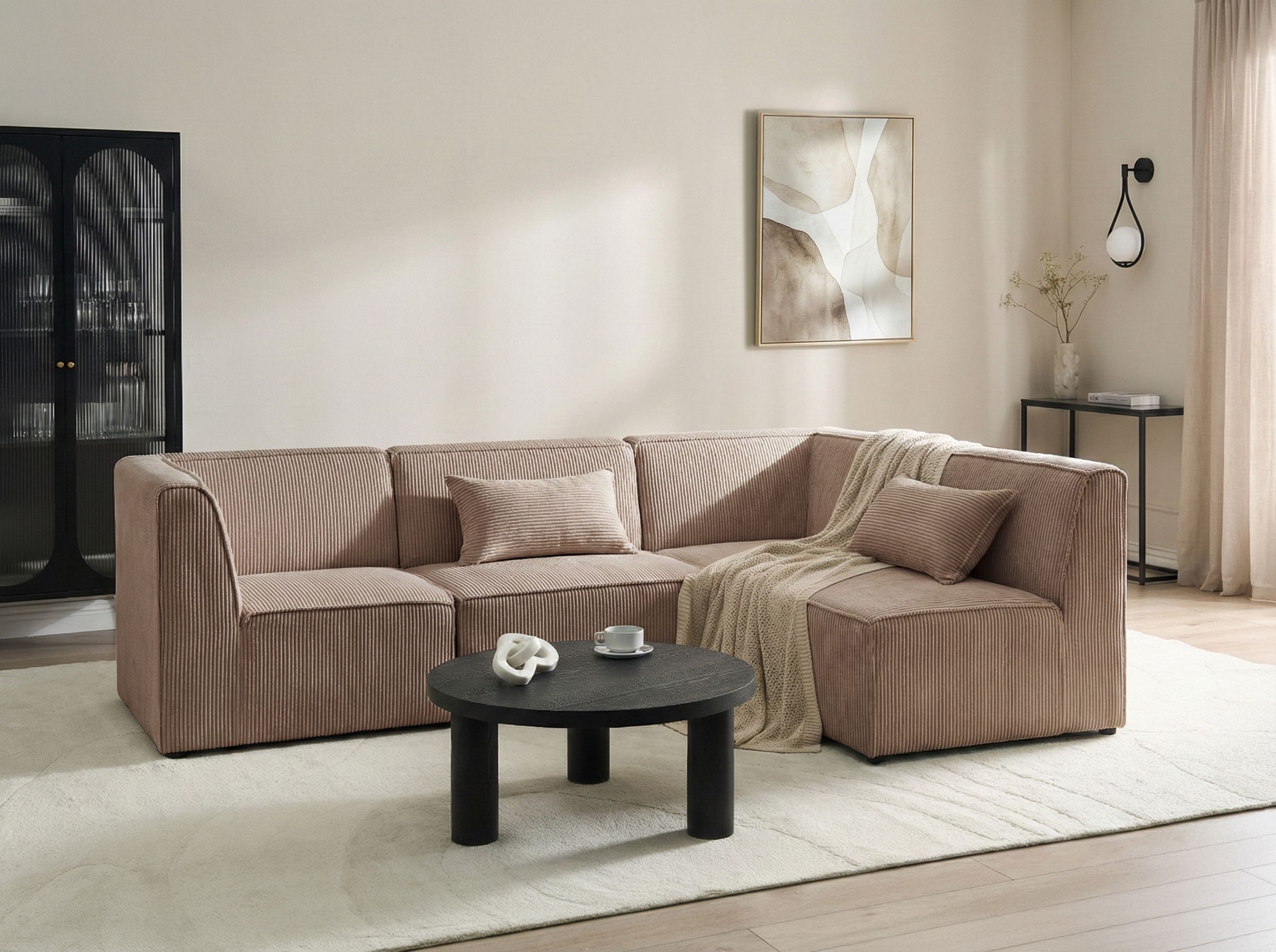 Modular Corner Sofa 4 Seater LEMVIG Corduroy Sand Beige Left Hand