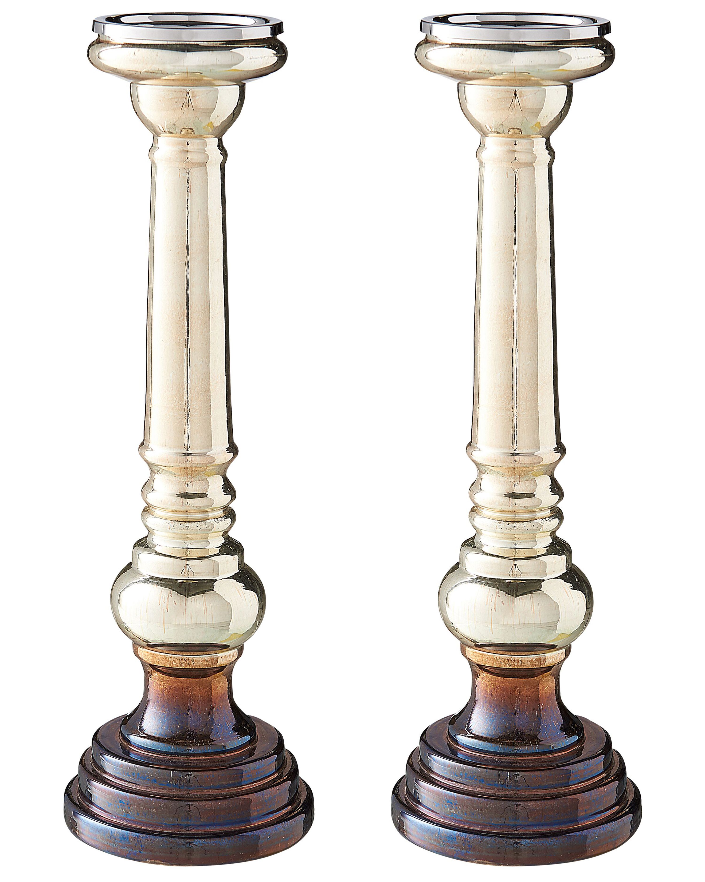 Set of 2 Candle Holders IMARTI Glass 40 cm Gold