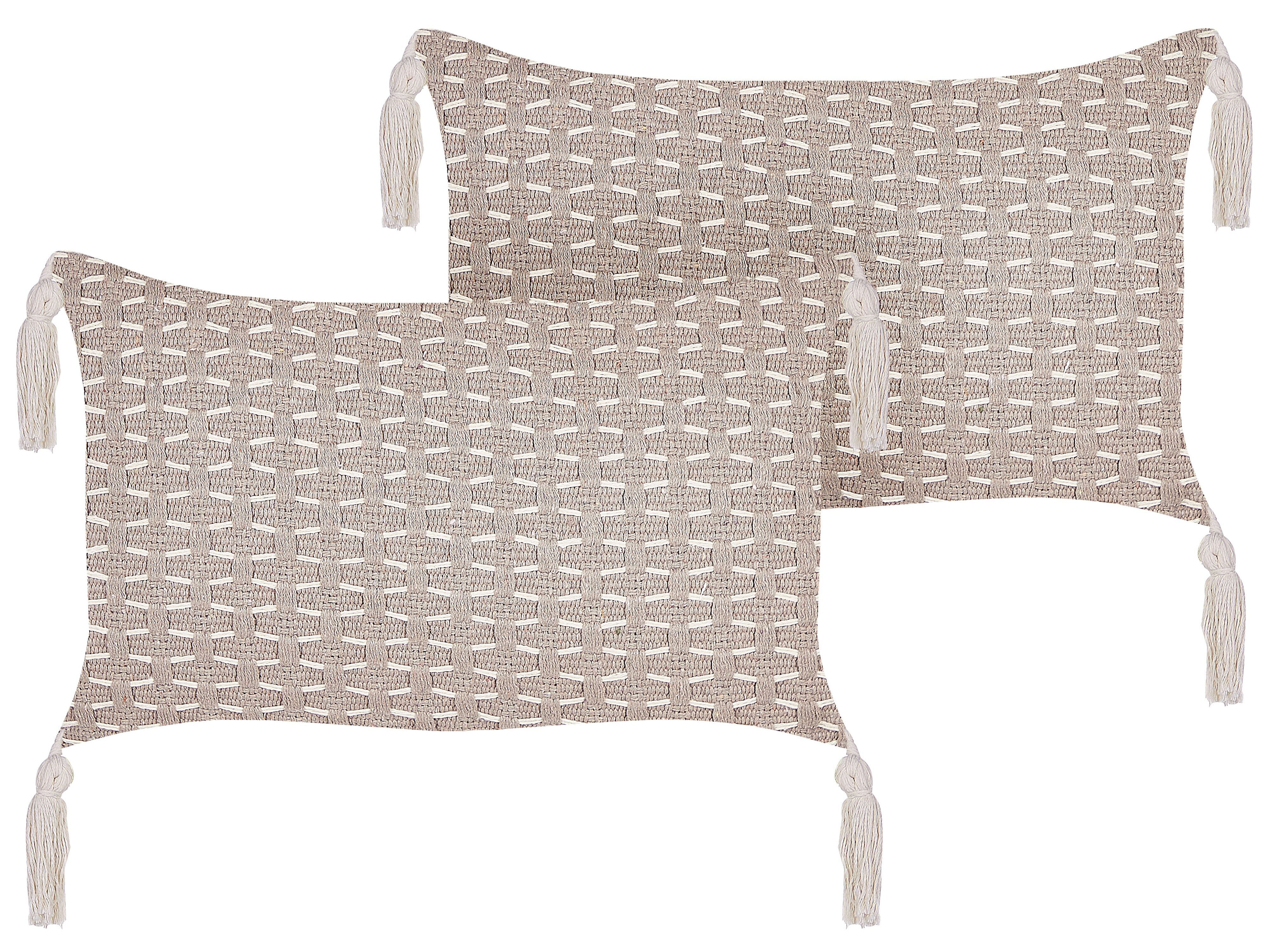 Set of 2 Decorative Cushions HAKONE 45 x 25 cm Taupe Geometric Pattern