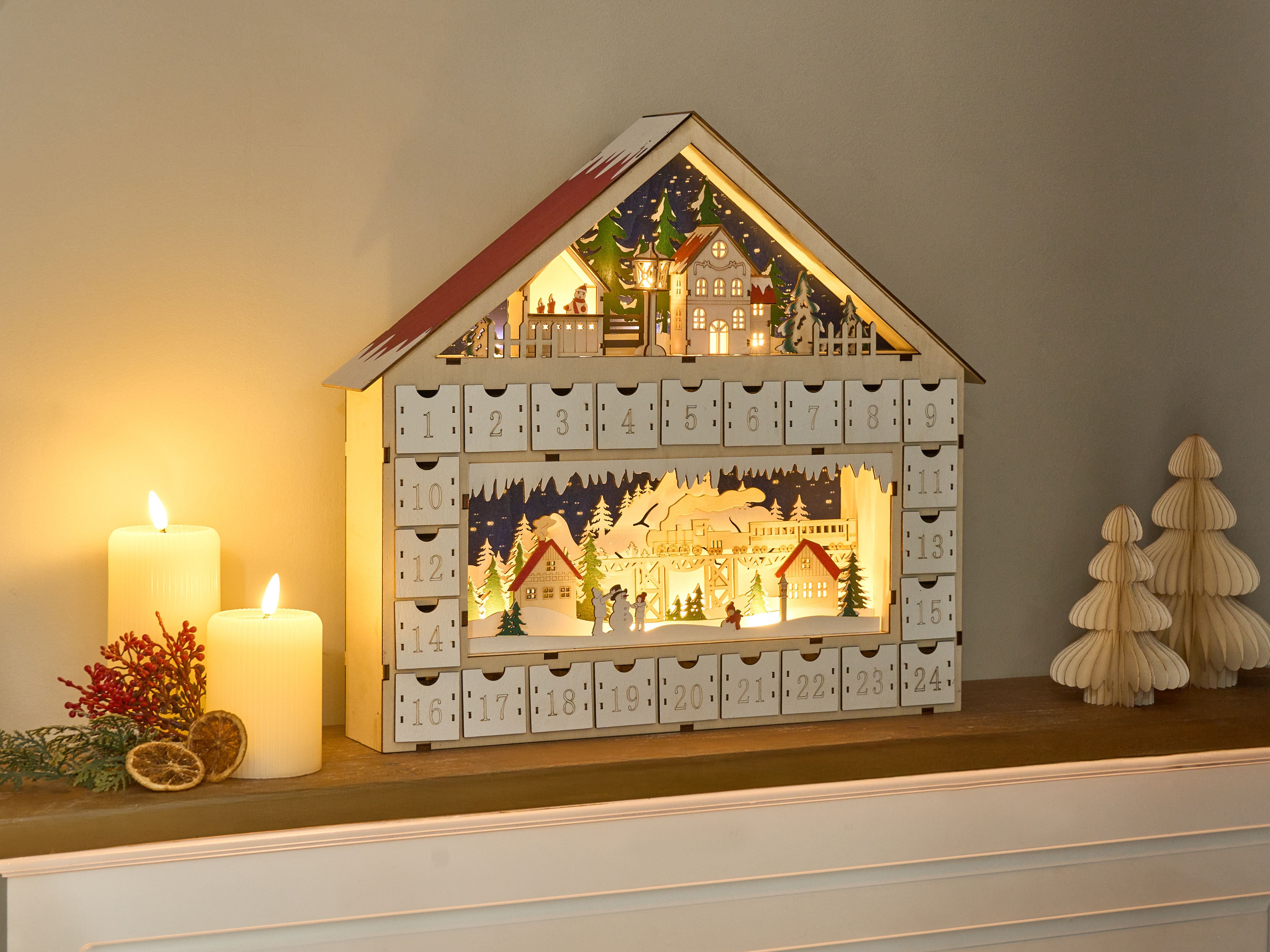 Christmas Decoration LED NISSER Advent Calendar 44 cm Light Brown