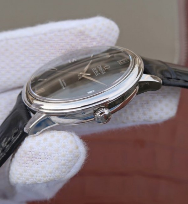 Replica Omega MKF De Ville 37mm SS Black Dial Black Leather Strap A2829 - Top club