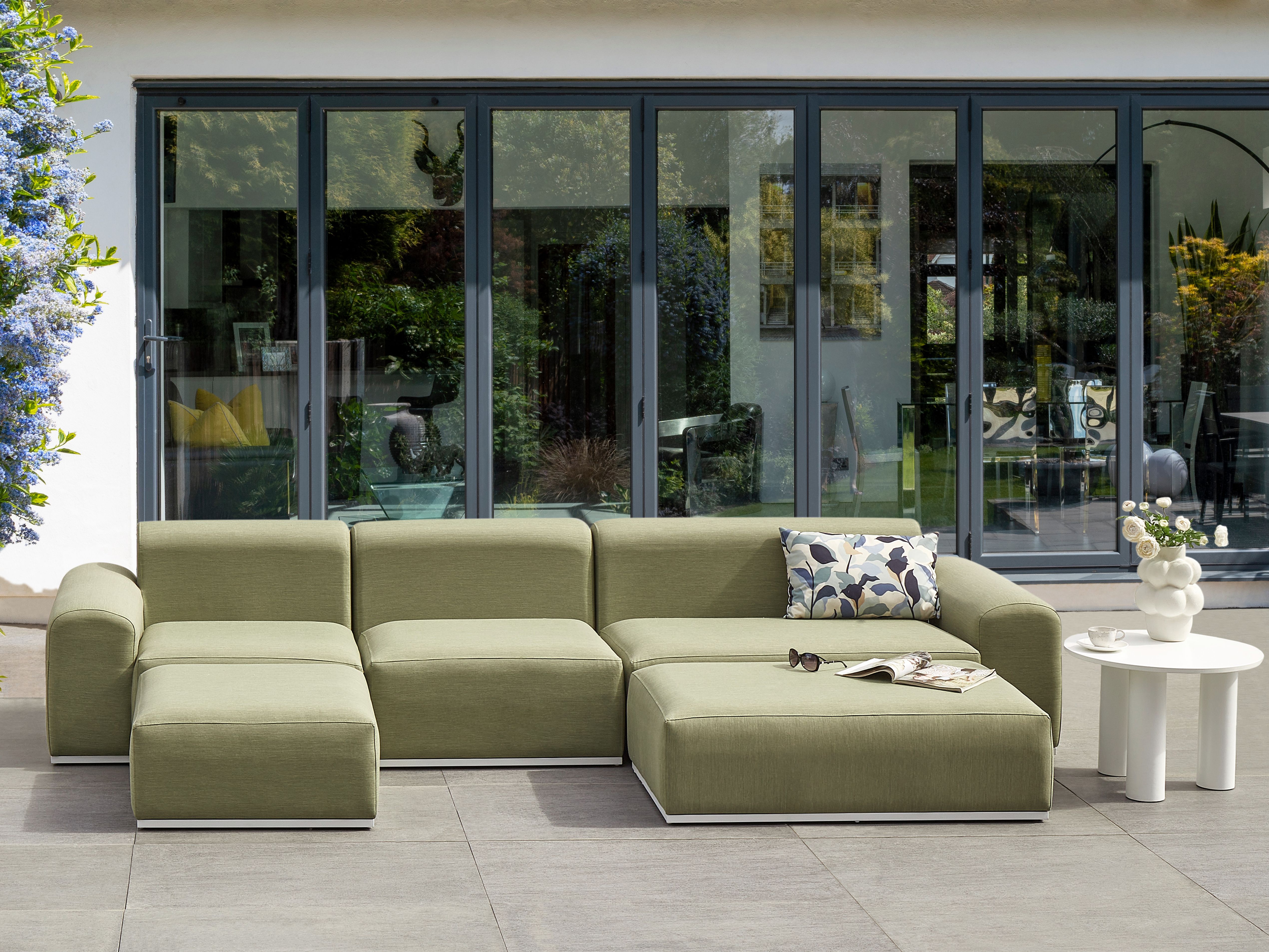 Garden Sofa with Ottoman 7 Seater BATTIFOLLO Modular Olive Green