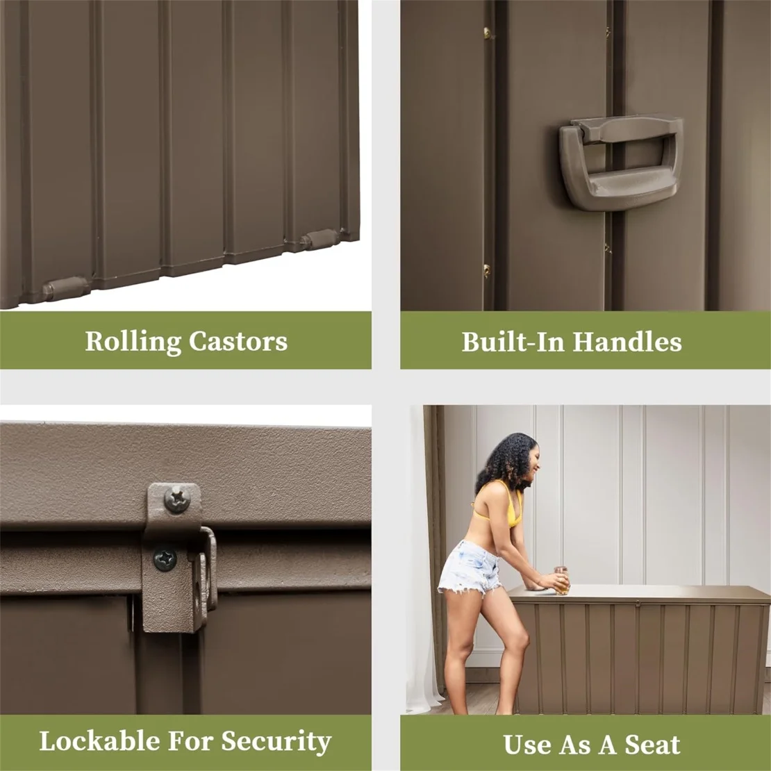 150 Gallon Outdoor Waterproof Storage Deck Box with Portable Side Handles and Moving Roller, Large Patio Storage Lockable for Outside Cushions, Throw Pillows, Garden Tools, Dark Gray - Image 11
