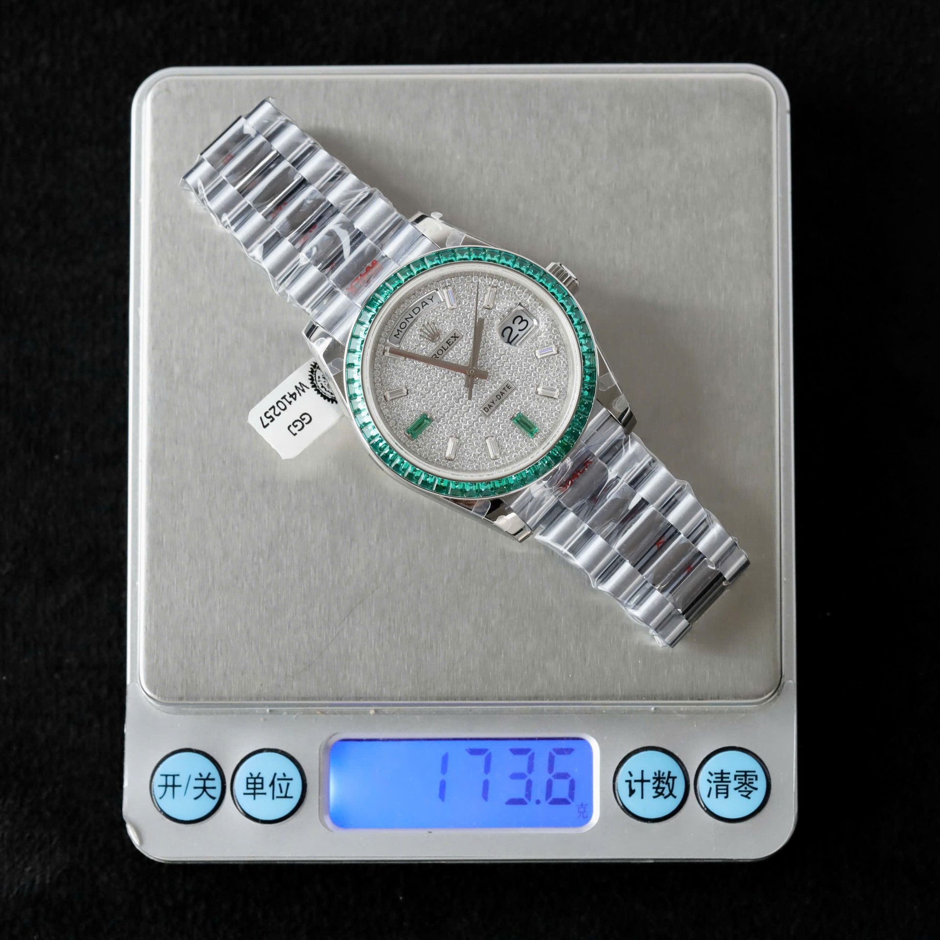 Rolex Day-Date Men Replica Watch Diamonds Moissanite + Sapphire Baguette Custom 40mm - Elite Watch Atelier