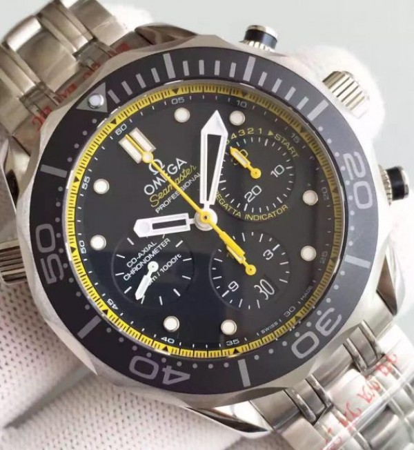 Replica Omega Seamaster 300m Diver SS Black Dial Yellow Inner Bezel SS Bracelet A7753 - Top club