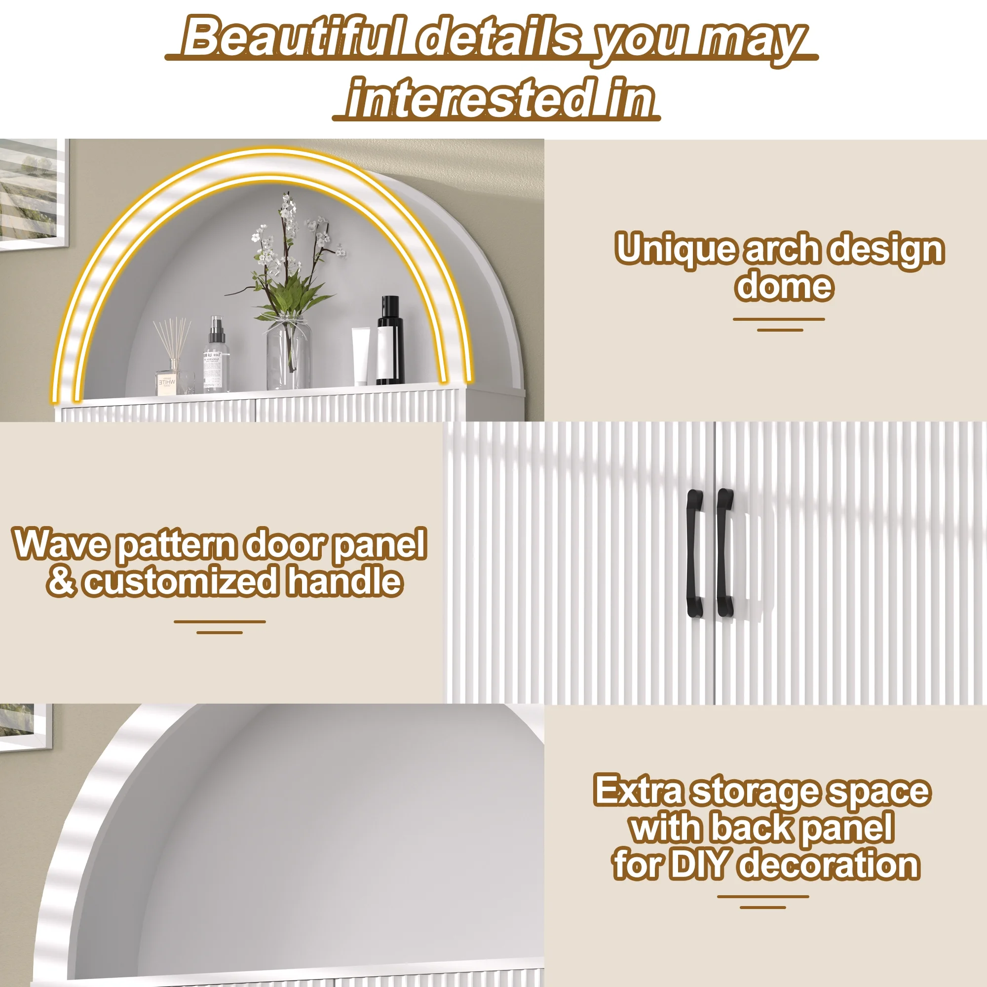 HARIPUL Over The Toilet Storage Cabinet w/ Unique Wood Grain & Arc Design, Freestanding Bathroom Shelf Organizer Space Saver w/ Doors & Anti-Tip Device, Wood Color - Image 35