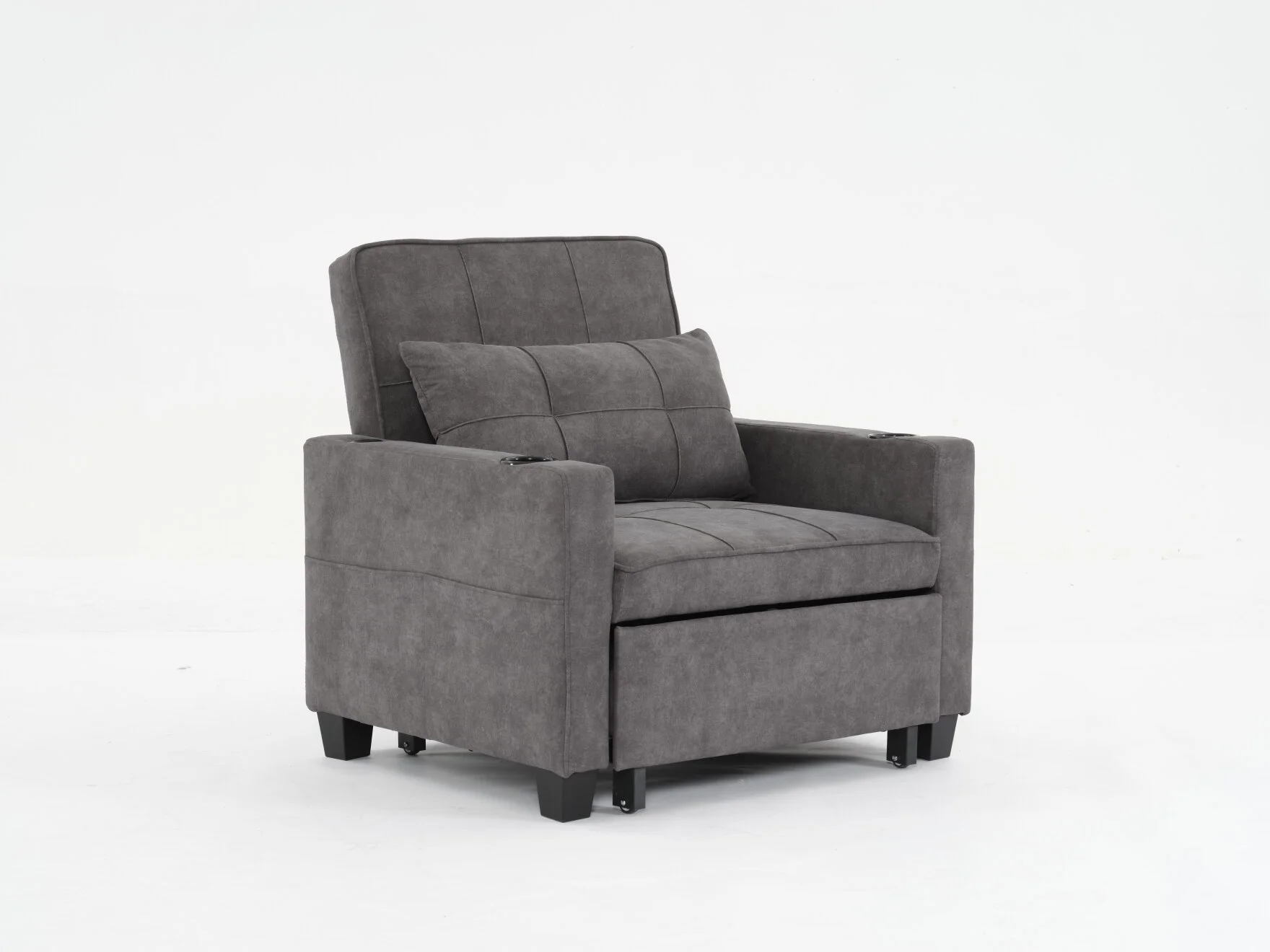 Convertible Futon Sofa Bed, 3-in-1 Multi-Functional Sleeper Chair Bed with USB Ports, Adjustable Backrest Recliner,for Living Room Bedroom Small Space, Tech Cloth, Dark Grey