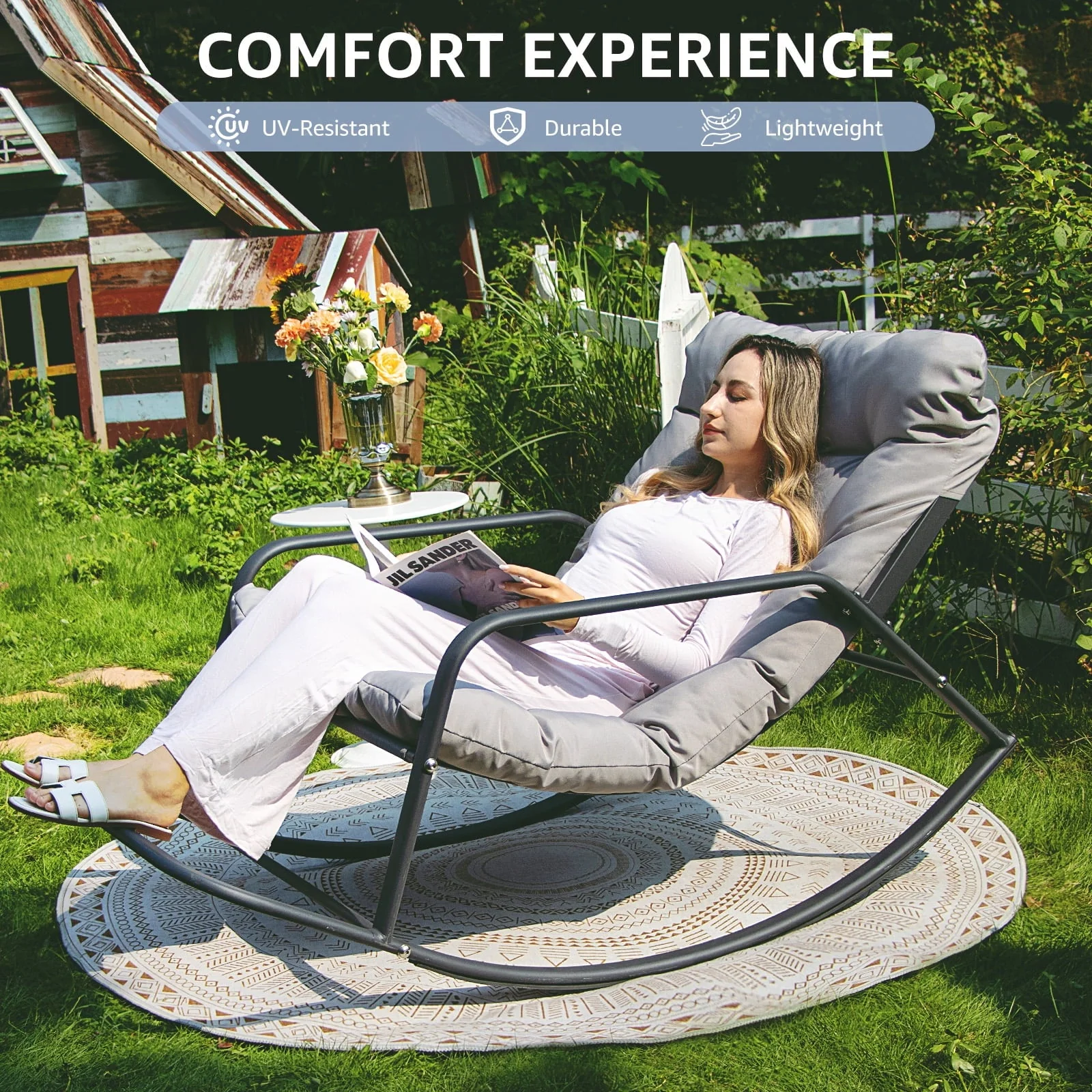 RADIATA Oversized Wicker Papasan Rocking Recliner With Footrest, 450 lbs, Beige - Image 13 RADIATA Oversized Wicker Papasan Rocking Recliner With Footrest, 450 lbs, Beige - Image 13