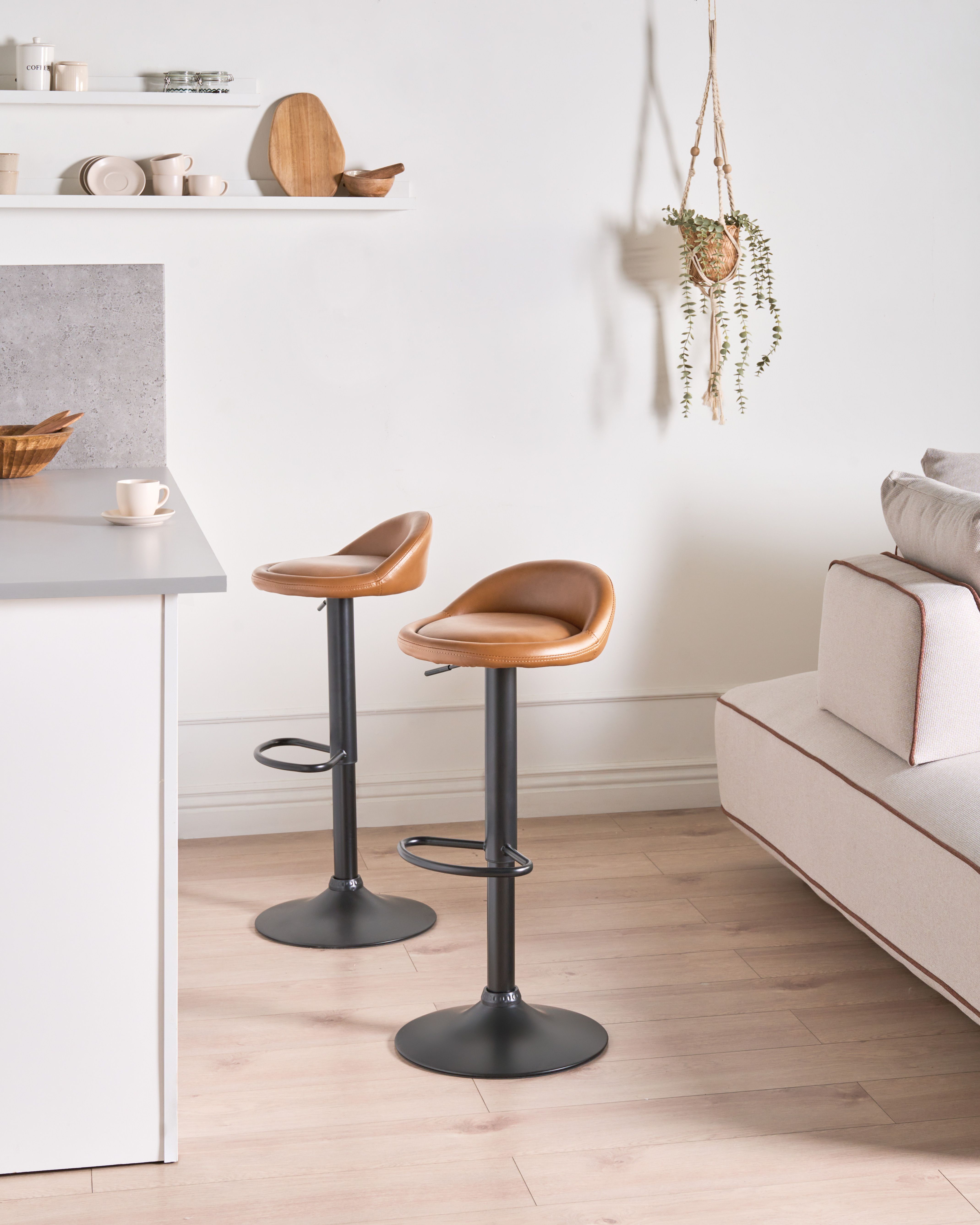 Set of 2 Bar Stools MEEDER Faux Leather Swivel Brown