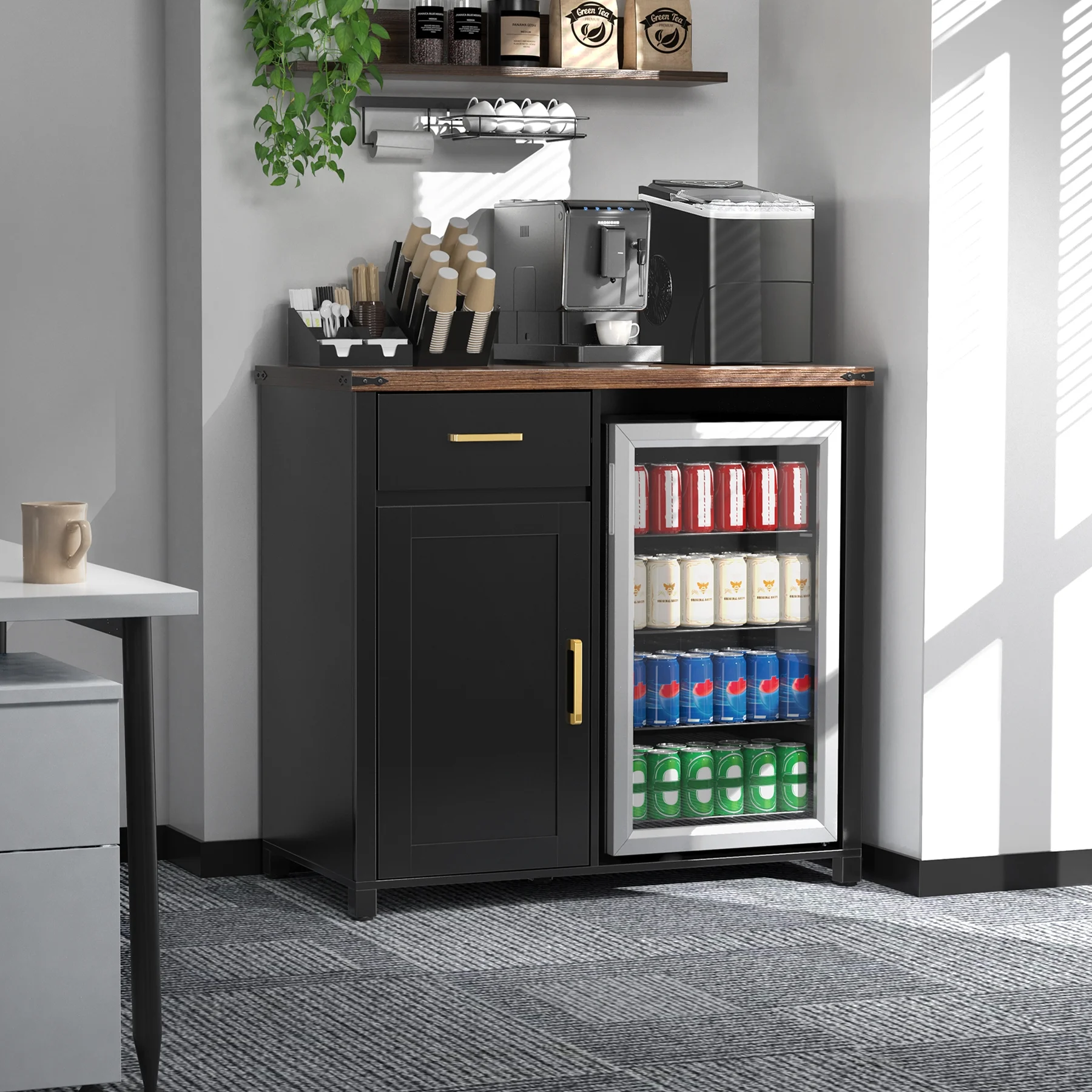 Coffee Bar with Mini Fridge Space, Mini Fridge Cabinet Stand for Dorm, Kitchen or Office - Image 3