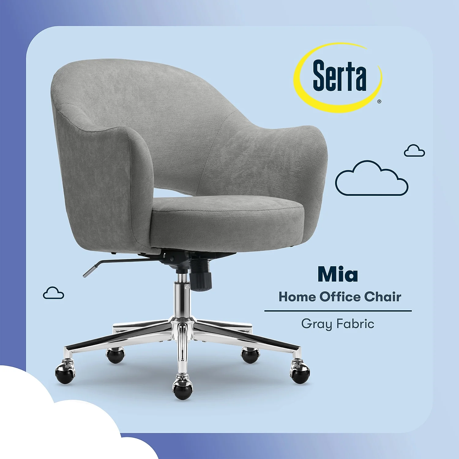 Serta Mia Modern Office Chair Velvet Upholstered Silver Metal Base Gray