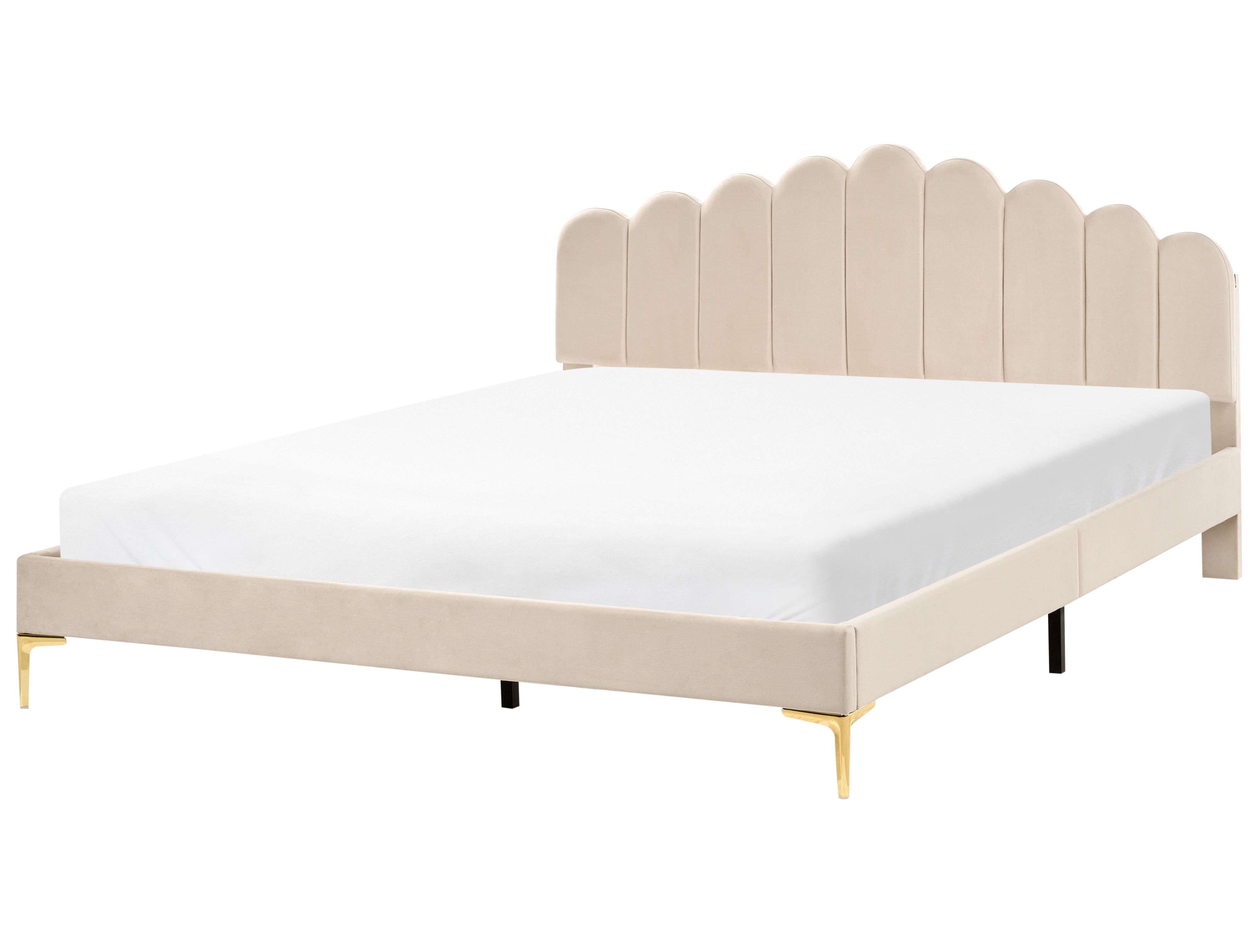 Bed Velvet SAUVIAN 180 x 200 cm (EU Super King) Beige