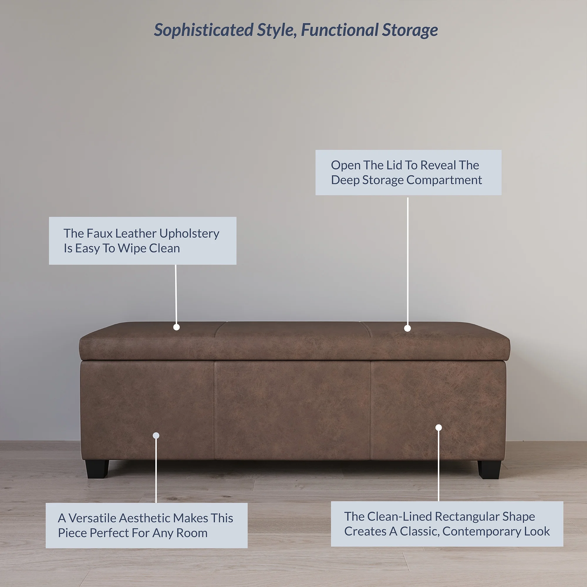 BELLEZE Storage Ottoman Bench Footstool - Amherst (Beige) - Image 29