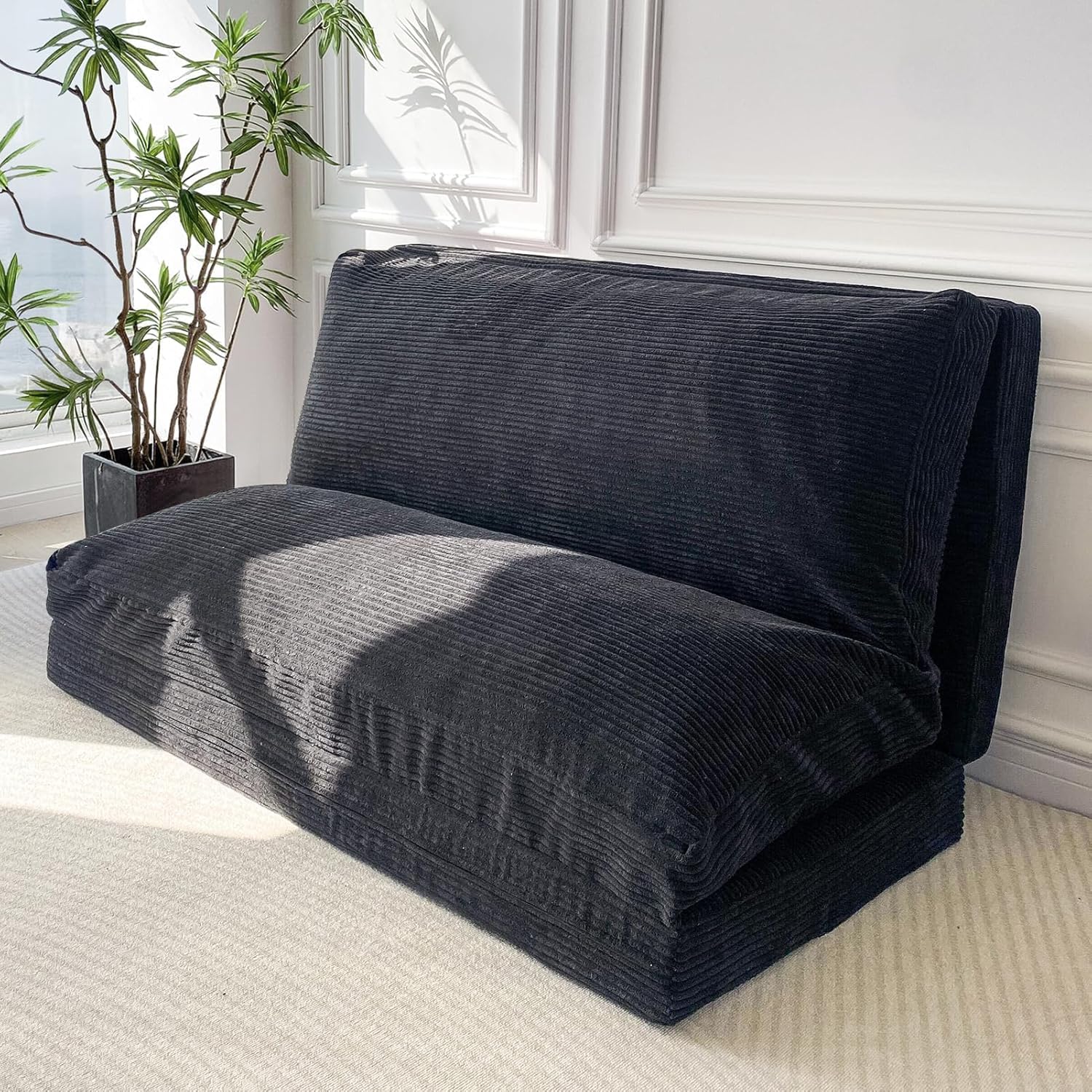 MAXYOYO Folding Sofa Bed, Extra Thick and Long Floor Sofa Convertible Sleeper Chair with Washable Cover, Floor Couch Lounge Bean Bag Bed for Living Room, Black, 30