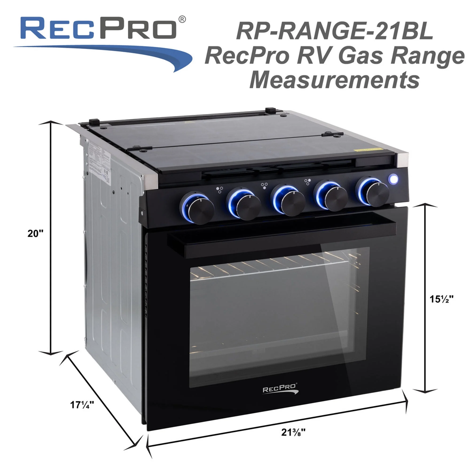 RecPro 21 Inch 3 Burner Propane RV Stove Gas Range without Hood, Black - Image 2