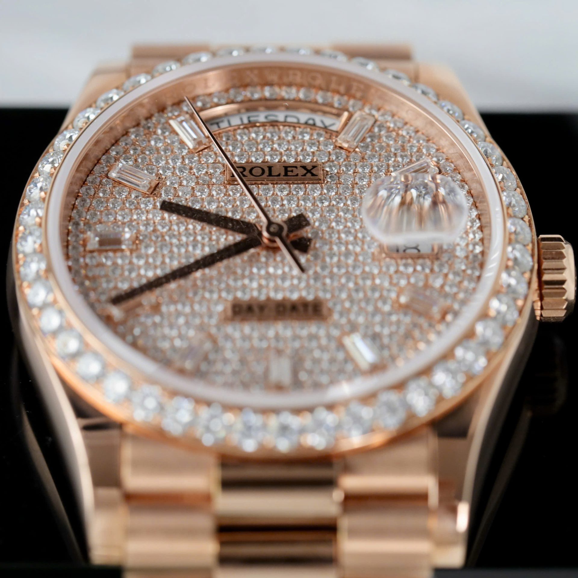 Rolex Day-Date Copies Watches 18K Rose Gold Wrapped + Moissanite Diamonds GM Factory 36mm - Top club