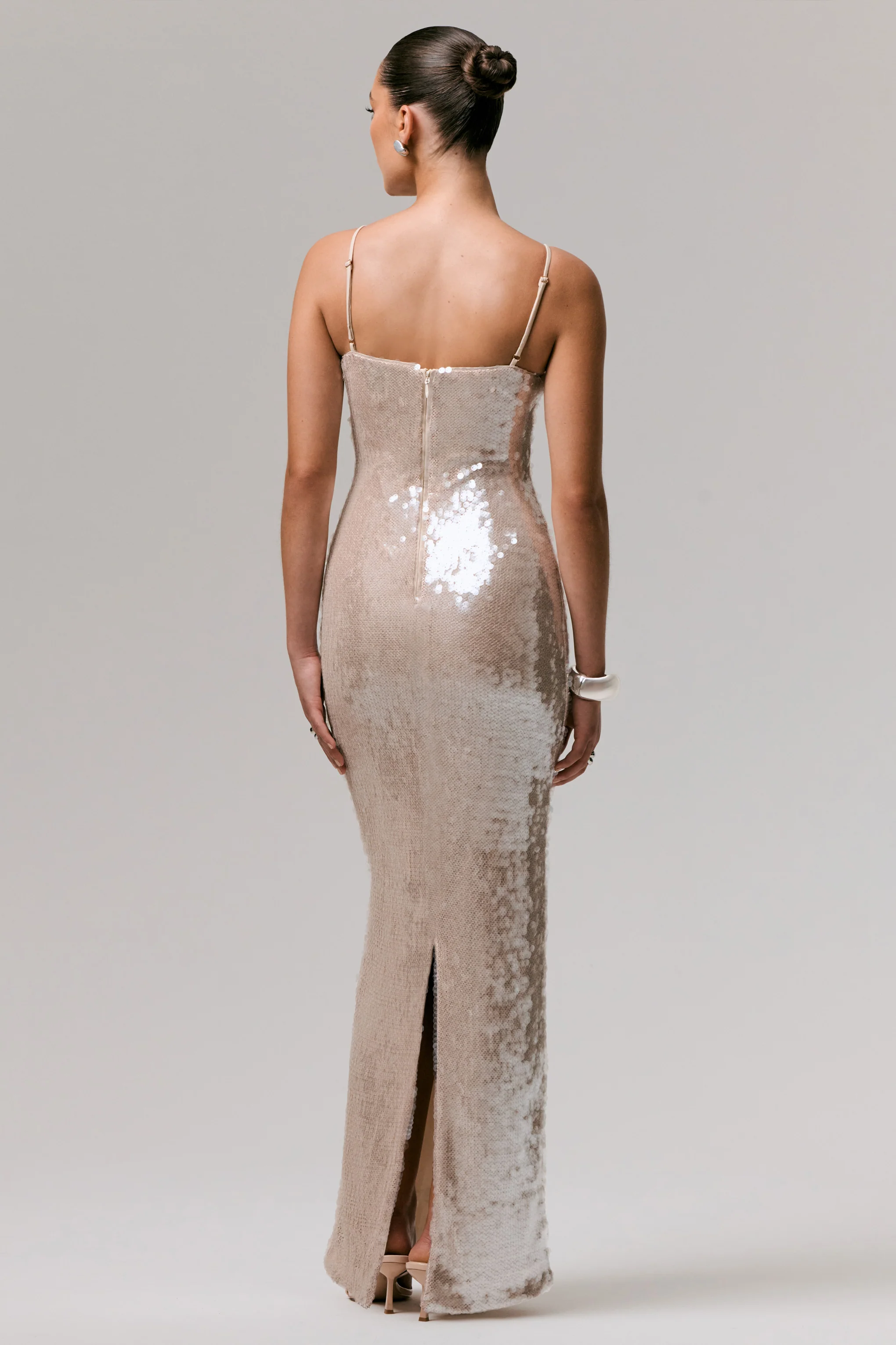 Vermont | Nude Sequin Square-Neck Maxi Dress