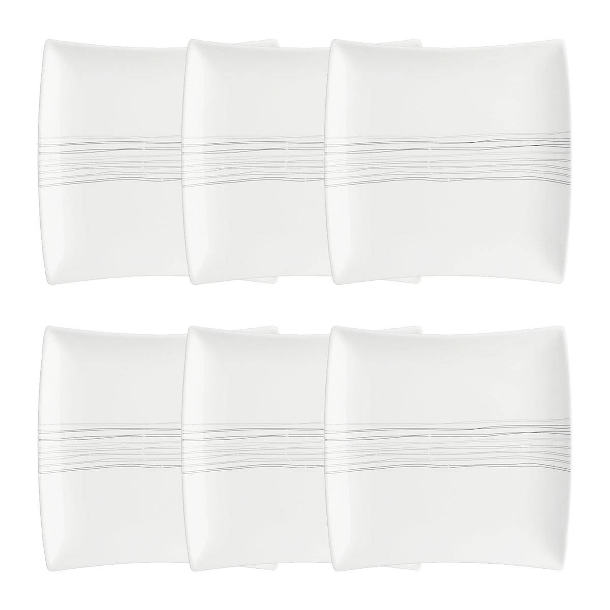 Set of 6 Dessert Plates "Lines" 20x20 cm, White