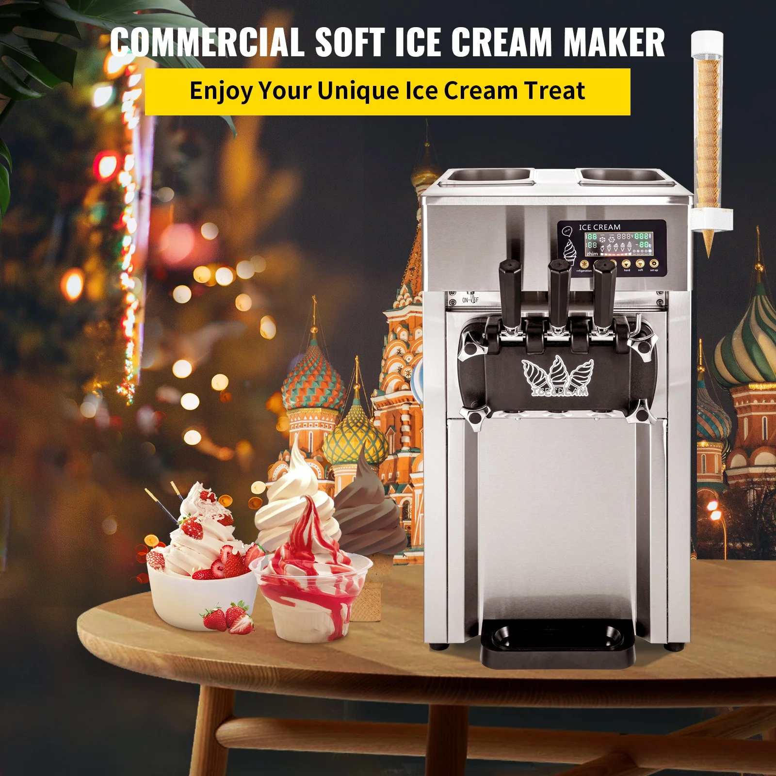 SIHAO 1200W Commercial Ice Cream Machine Countertop 18L/H Soft Serve Ice Cream Maker with LED Display - Image 5