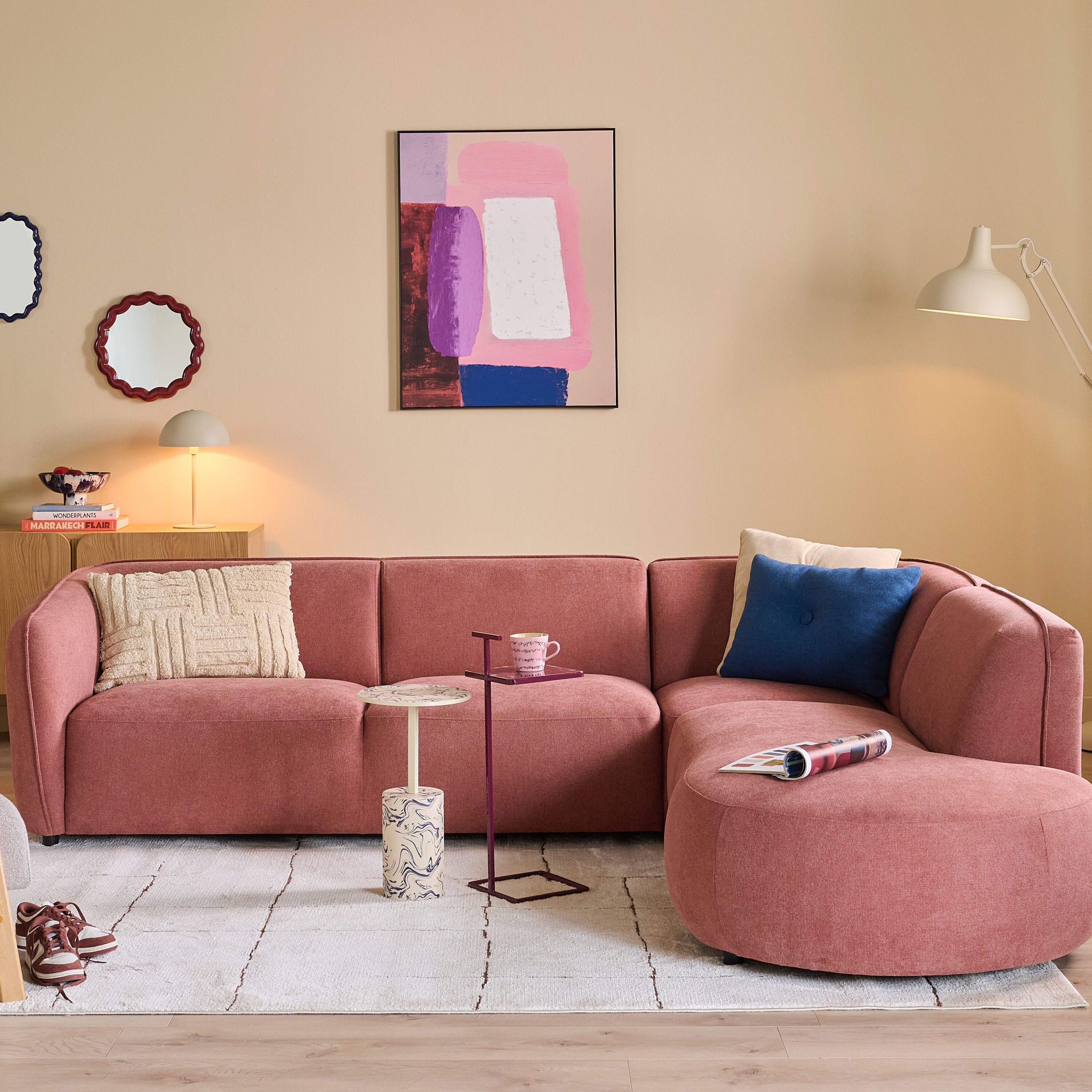 Blokker Soft Hoekbank Rechts - Open Eind - Micro Chenille - Oud Roze