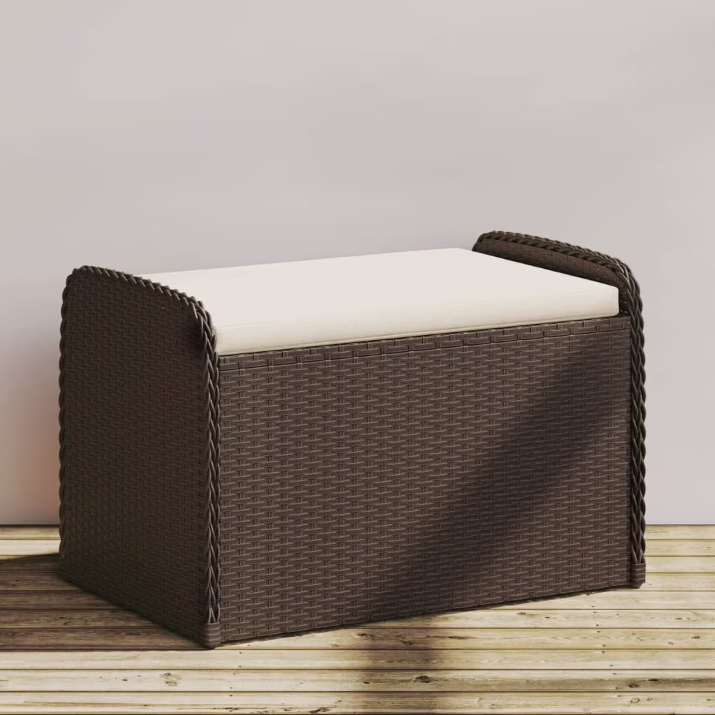 vidaXL Storage Bench with Cushion Outdoor Garden Seat Furniture Poly Rattan - Image 3