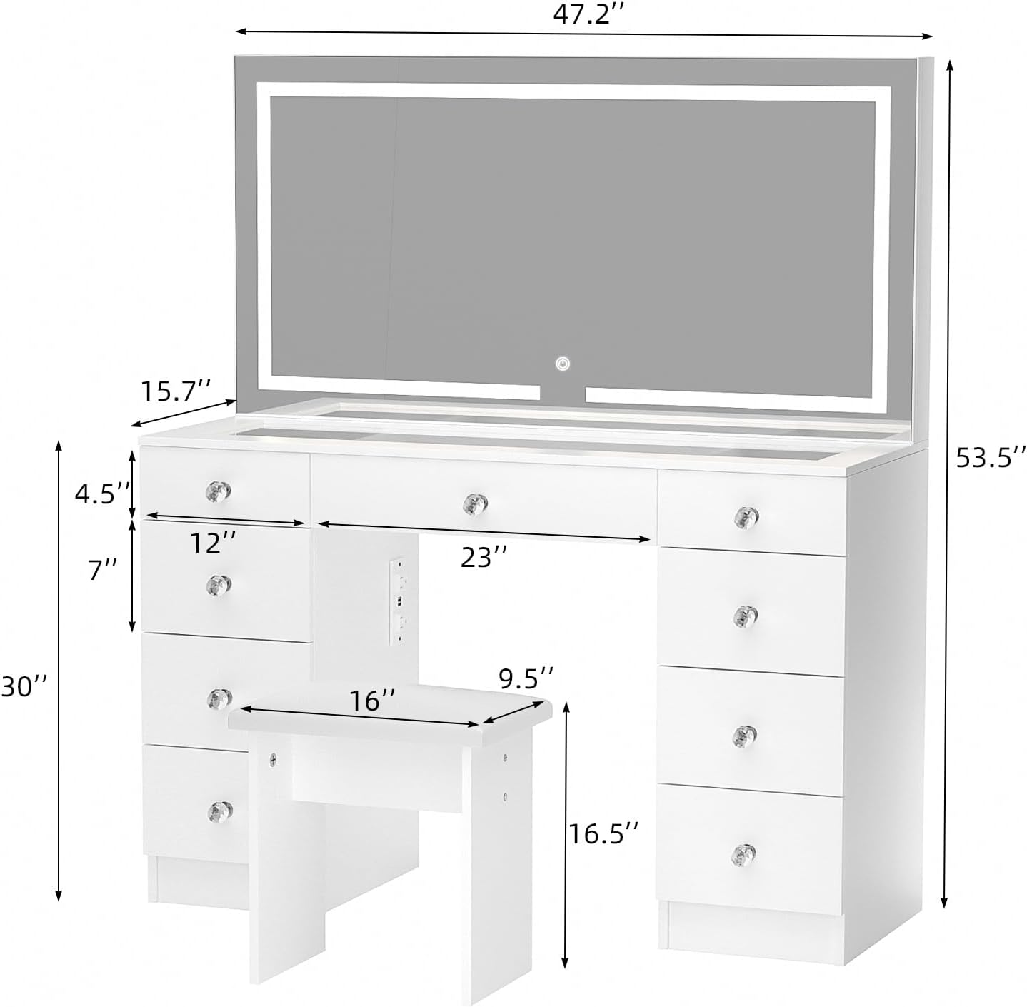 VOWNER Vanity with Lighted Mirror - 47