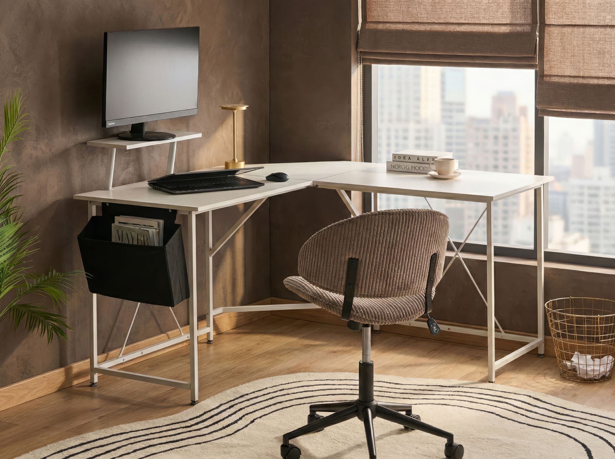 Corner Desk TACONY White 180 cm 140 cm with Storage