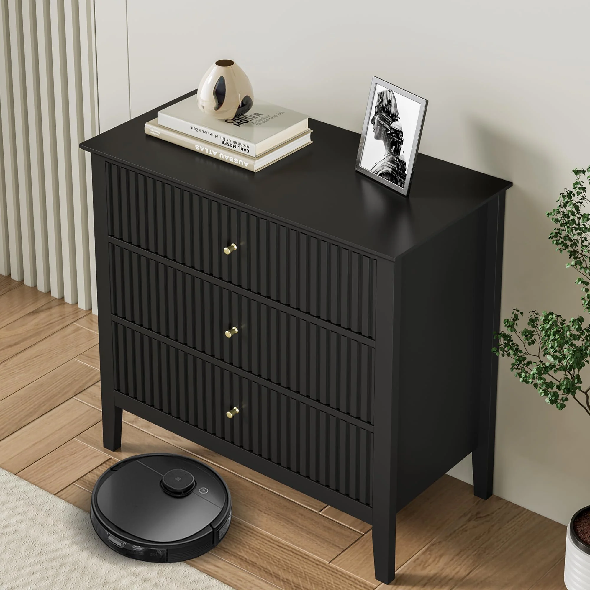May Color Large White 3 Drawer Dresser Set of 2 with Fluted Panel, Modern Chest of Drawers with Silent Slide Drawers, Wood Accent Nightstand with Storage for Bedroom Living Room, Hallway - Image 60