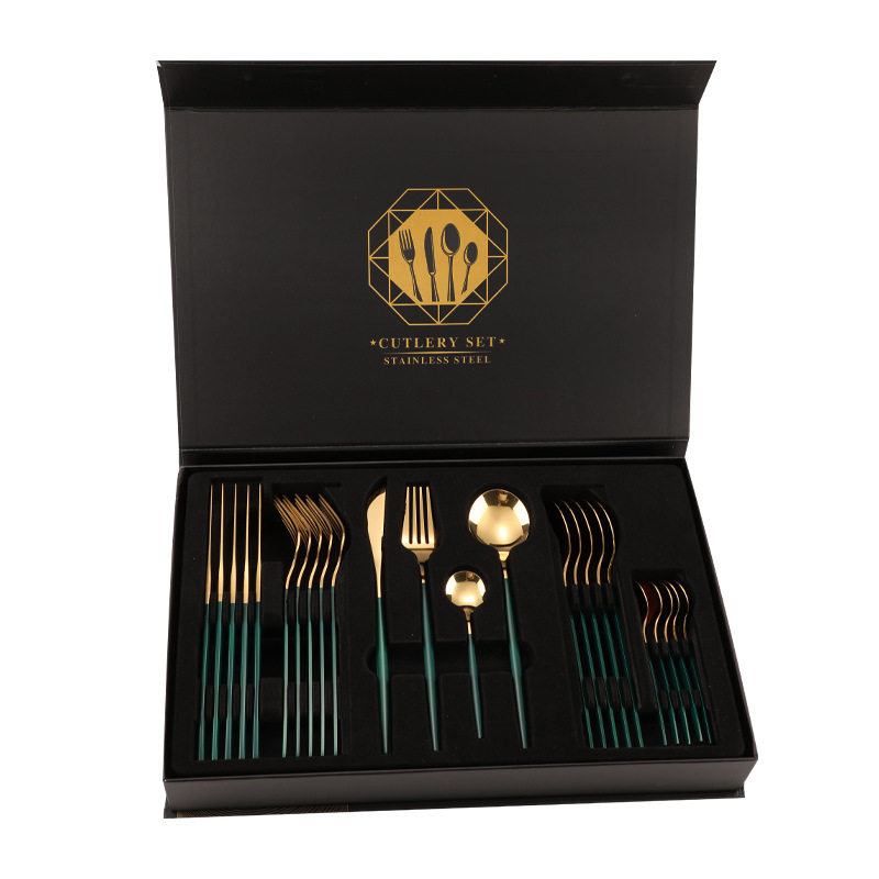 Factory Price Portable Cutlery Set 24 Pieces Stainless Steel Flatware Luxury Cutlery Spoon Fork and Knife Set With Fancy Box