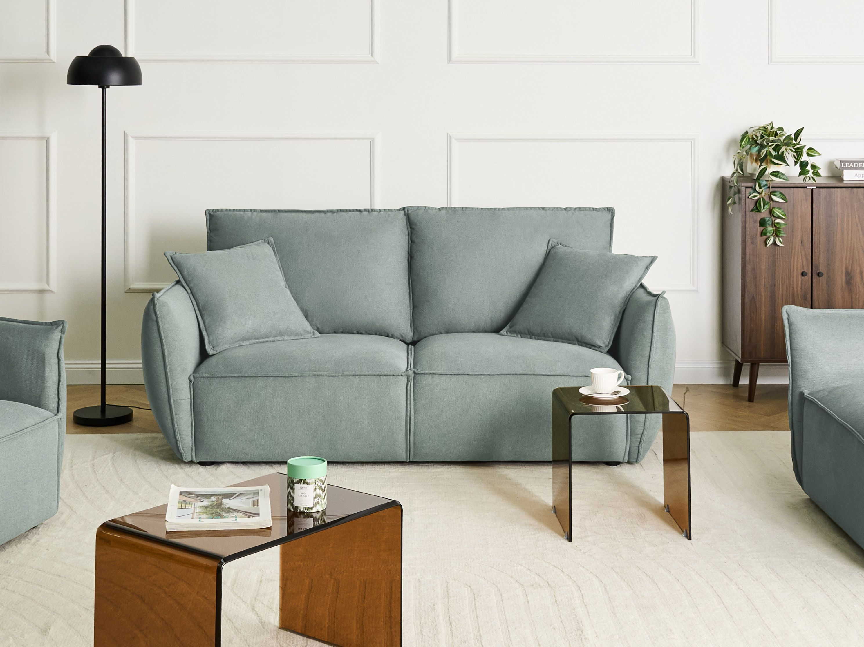 Sofa 3 Seater KUNES Fabric Light Green