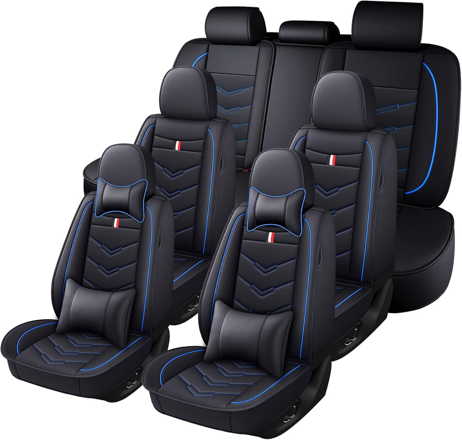 Car Seat Cover 6 Seats for Ford Explorer 2000-2025, Waterproof Durable Premium Leather Car Seat Protector, Comfortable Anti-Slip Stylish Sport Seat Cover(6 Seats Luxury,Black Blue)