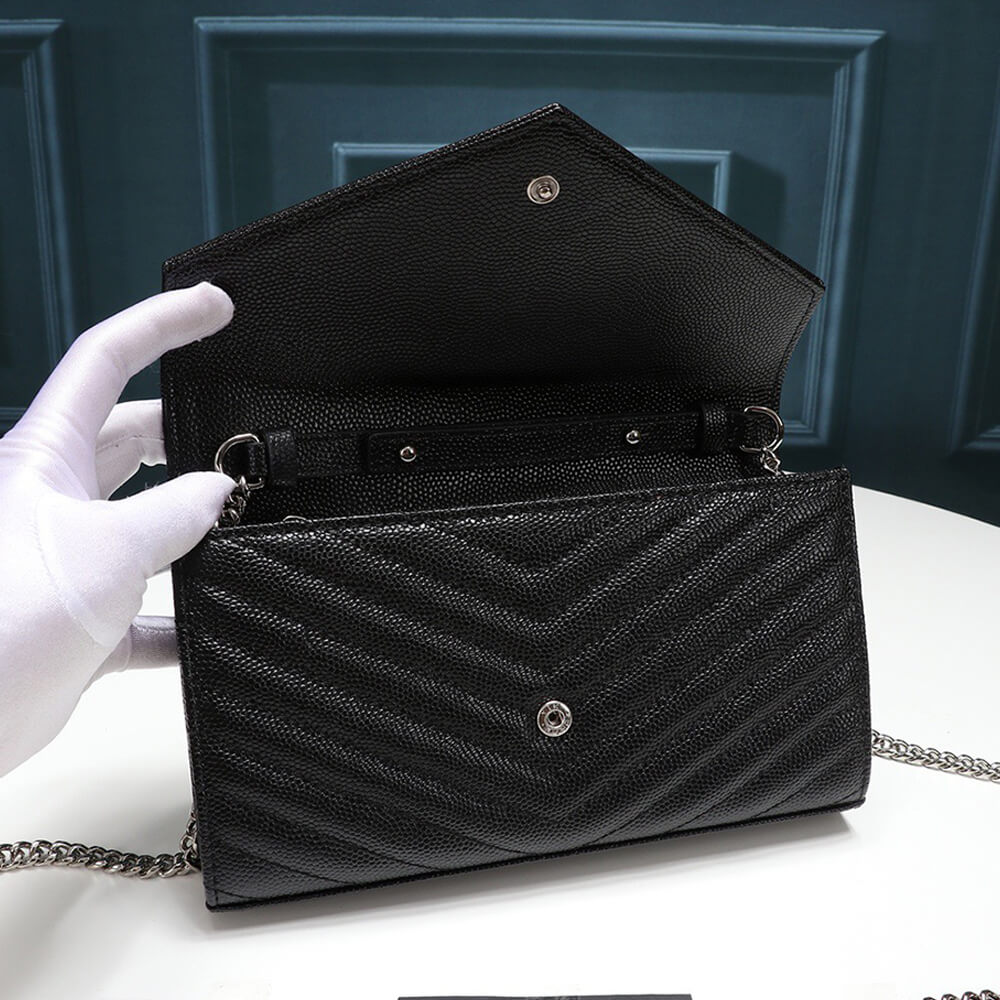 Saint Laurent Chain-strap YSL-plaque grained-leather wallet Bag1:1High-quality replica