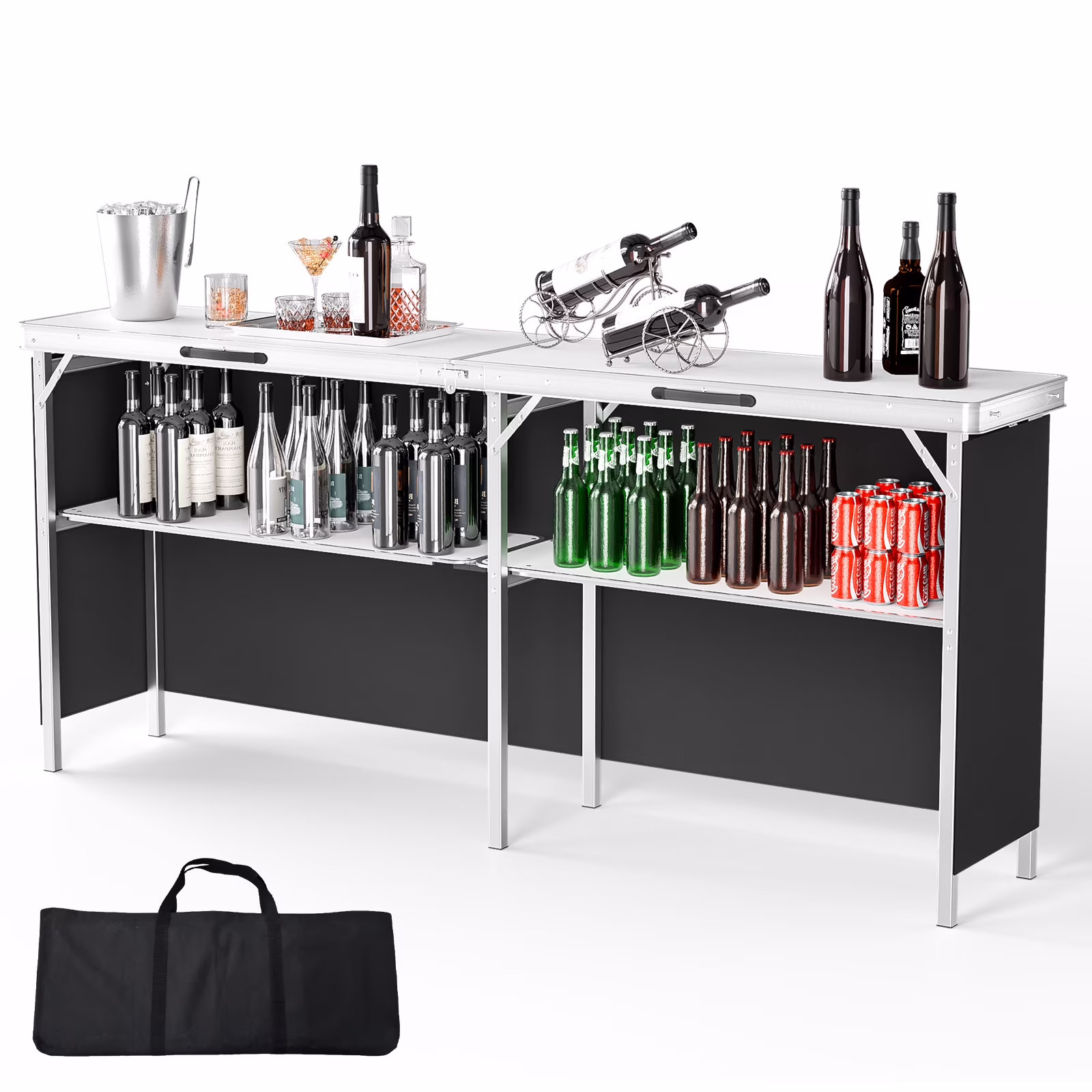 Ktaxon 78" Foldable Bar Table, Mobile Bar with 3-Tier Shelves & Carry Bag - Perfect for Events, Parties, Camping, Picnics, Tradeshows, and Both Outdoor/Indoor Use (Comes with Black Skirt, Black) - Image 5