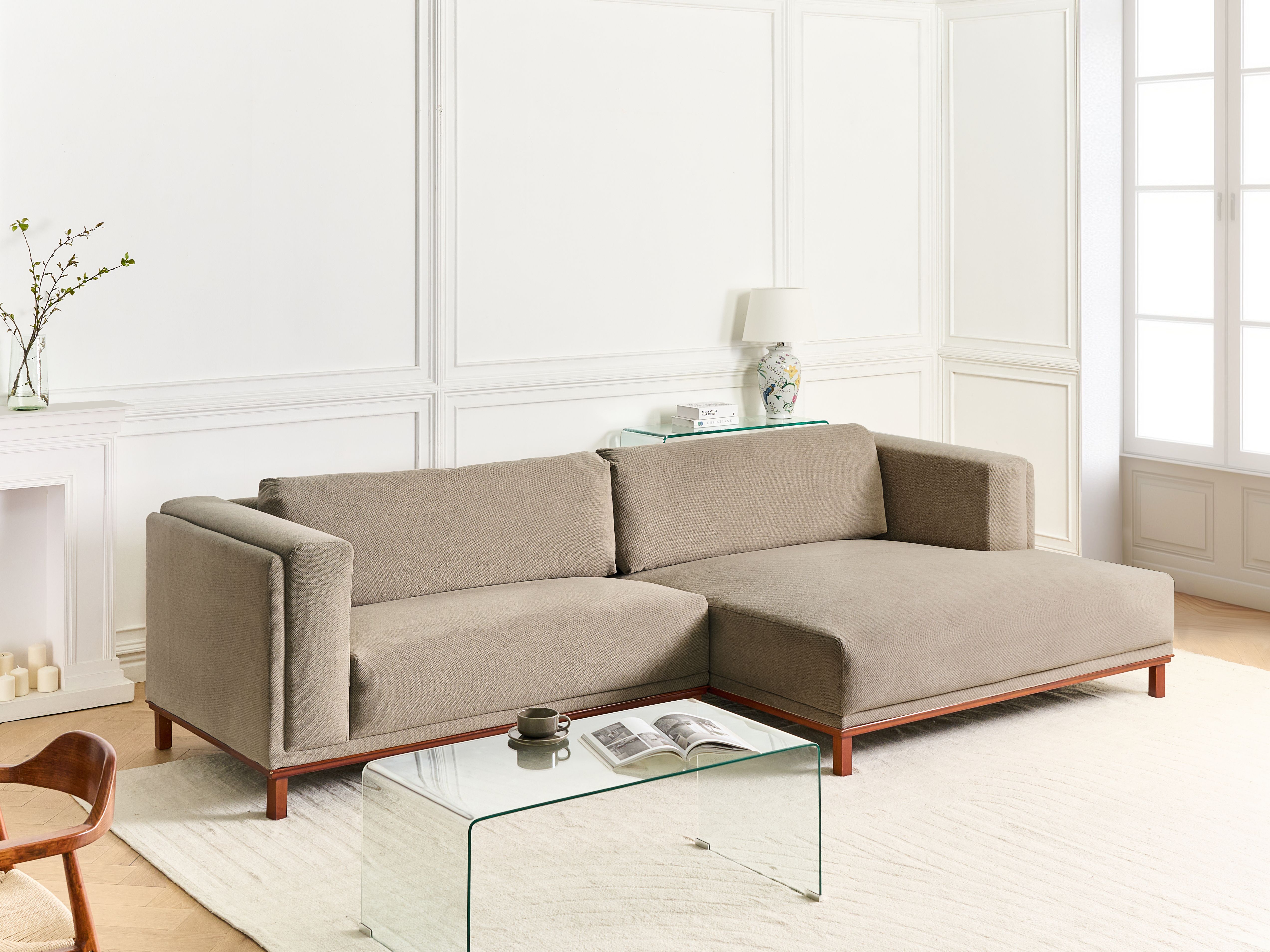 Corner Sofa 4 Seater VENG Fabric Taupe Left Hand
