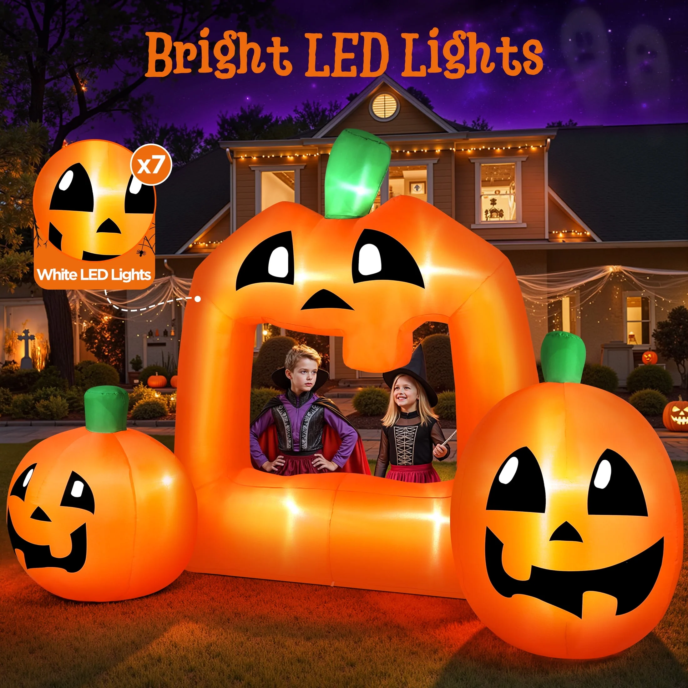 Firstness 8.5FT Halloween Inflatable,Pumpkin Photo with Lights for Party Yard Decorations - Image 3 Firstness 8.5FT Halloween Inflatable,Pumpkin Photo with Lights for Party Yard Decorations - Image 3